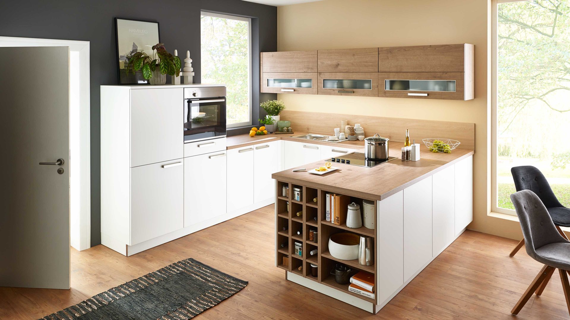 Einbauküche Nolte® küchen aus Holz in Weiß nolte® Einbauküche Manhattan mit privileg -Einbaugeräten Weiß & Steineiche - Stellfläche ca. 275 x 291 cm