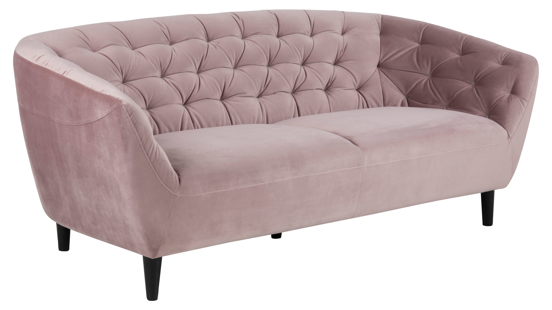 Dreisitzer Actona group aus Stoff in Pink Dreisitzer-Sofa als bequemes Polstermöbel pastellrosa Samt Vic 18 & schwarze Holzfüße - Breite ca. 191 cm