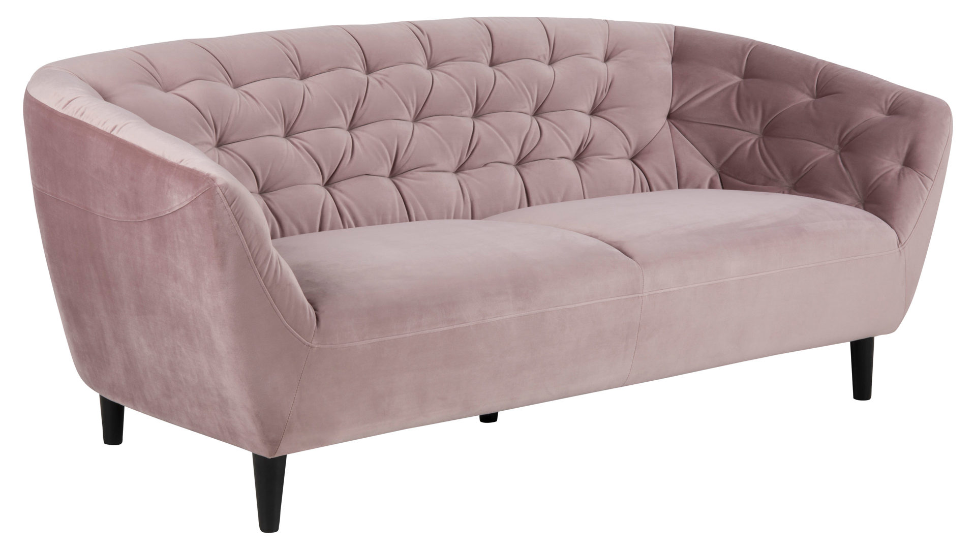 Dreisitzer Actona group a/s aus Stoff in Pink Dreisitzer-Sofa als bequemes Polstermöbel pastellrosa Samt Vic 18 & schwarze Holzfüße - Breite ca. 191 cm