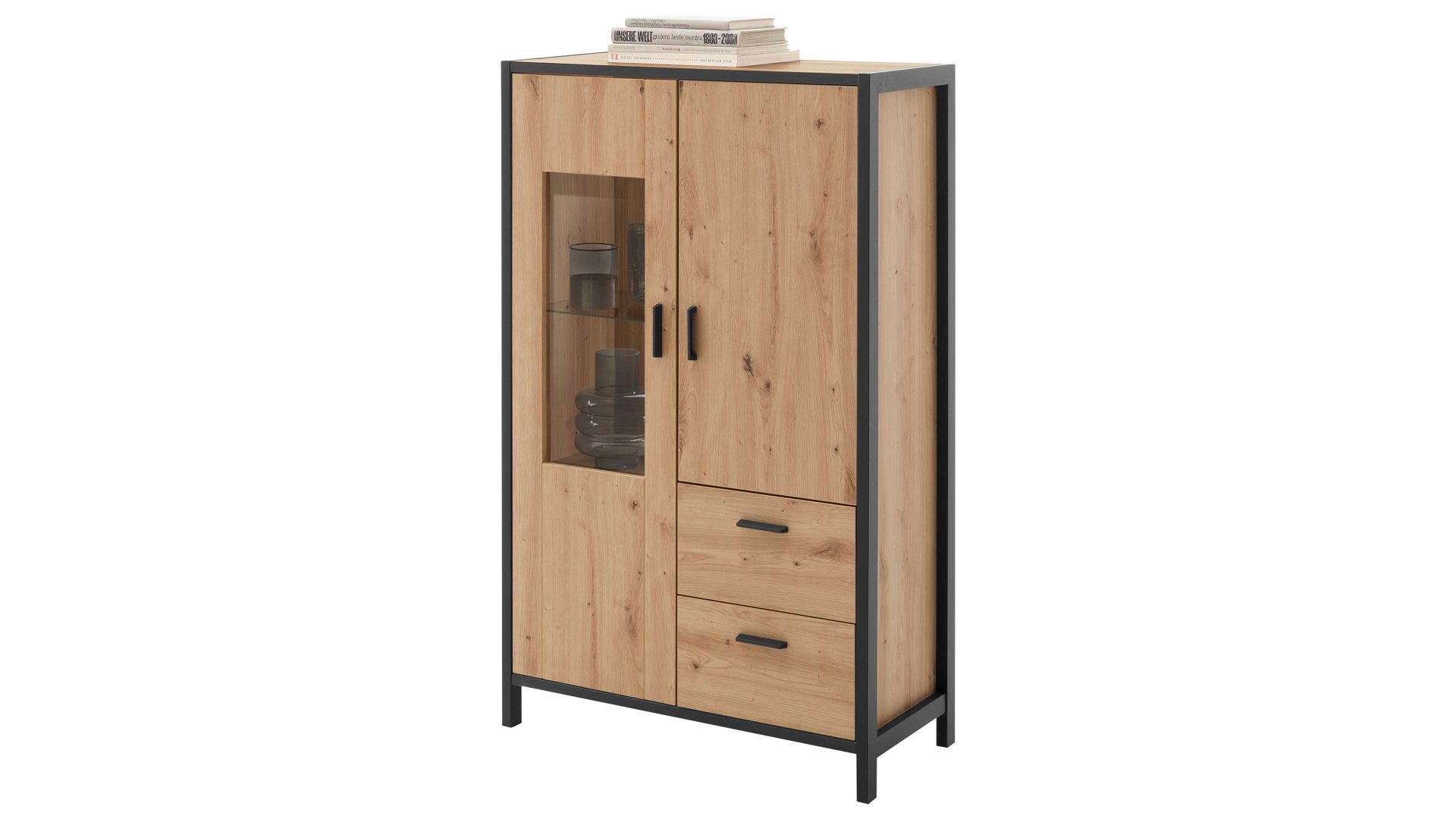 Highboard Mca furniture aus Holz in Holzfarben Highboard Algarve Balkeneiche & Anthrazit - zwei Türen, zwei Schubladen