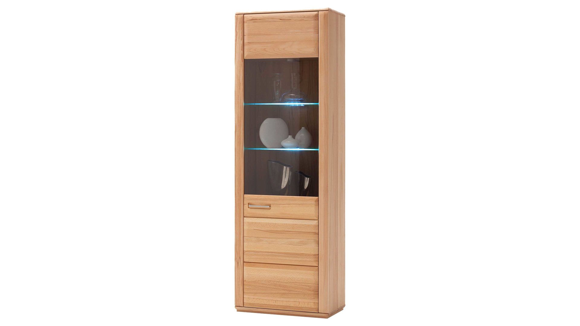 Vitrine Mca furniture aus Holz in Holzfarben Wohnprogramm Sena - Vitrinenschrank als Wohnzimmermöbel geölte Kernbuche – eine Tür