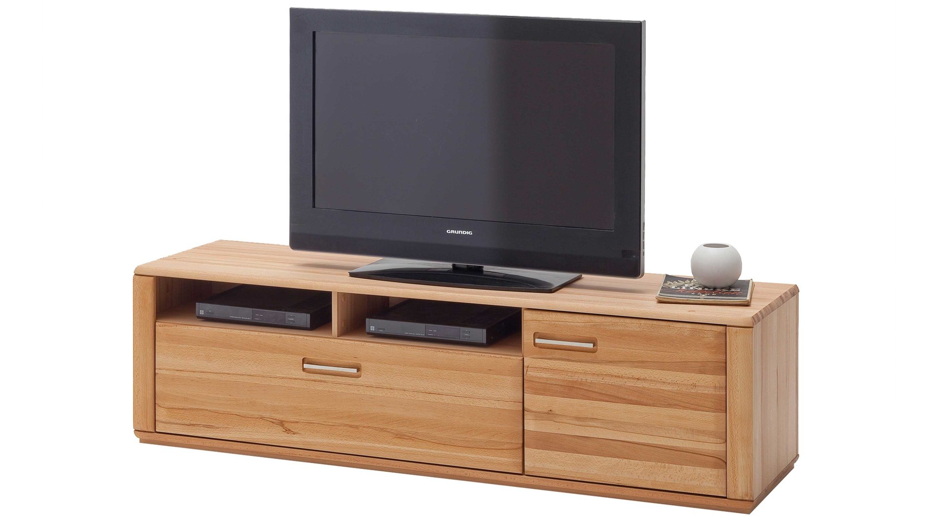Medienmöbel Mca direkt aus Holz in Holzfarben Wohnprogramm Sena - TV-Element bzw. TV-Möbel geölte Kernbuche – eine Tür, eine Schublade, zwei offene Fächer