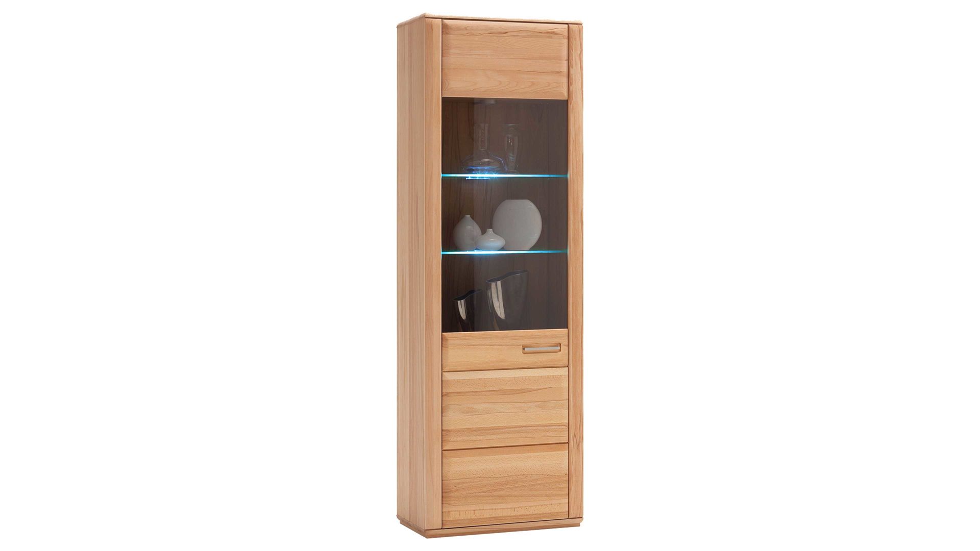 Vitrine Mca direkt aus Holz in Holzfarben Wohnprogramm Sena - Vitrinenschrank bzw. Wohnzimmerschrank geölte Kernbuche – eine Tür