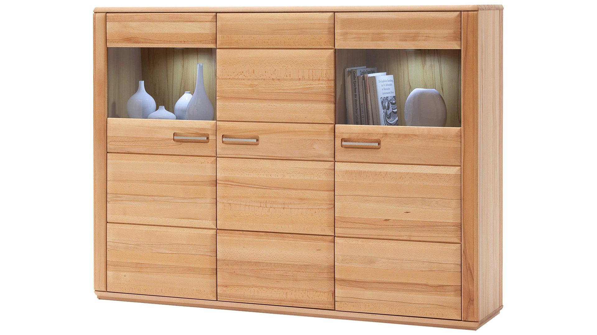 Highboard Mca furniture aus Holz in Holzfarben Wohnprogramm Sena - Highboard bzw. Wohnzimmerschrank geölte Kernbuche – drei Türen