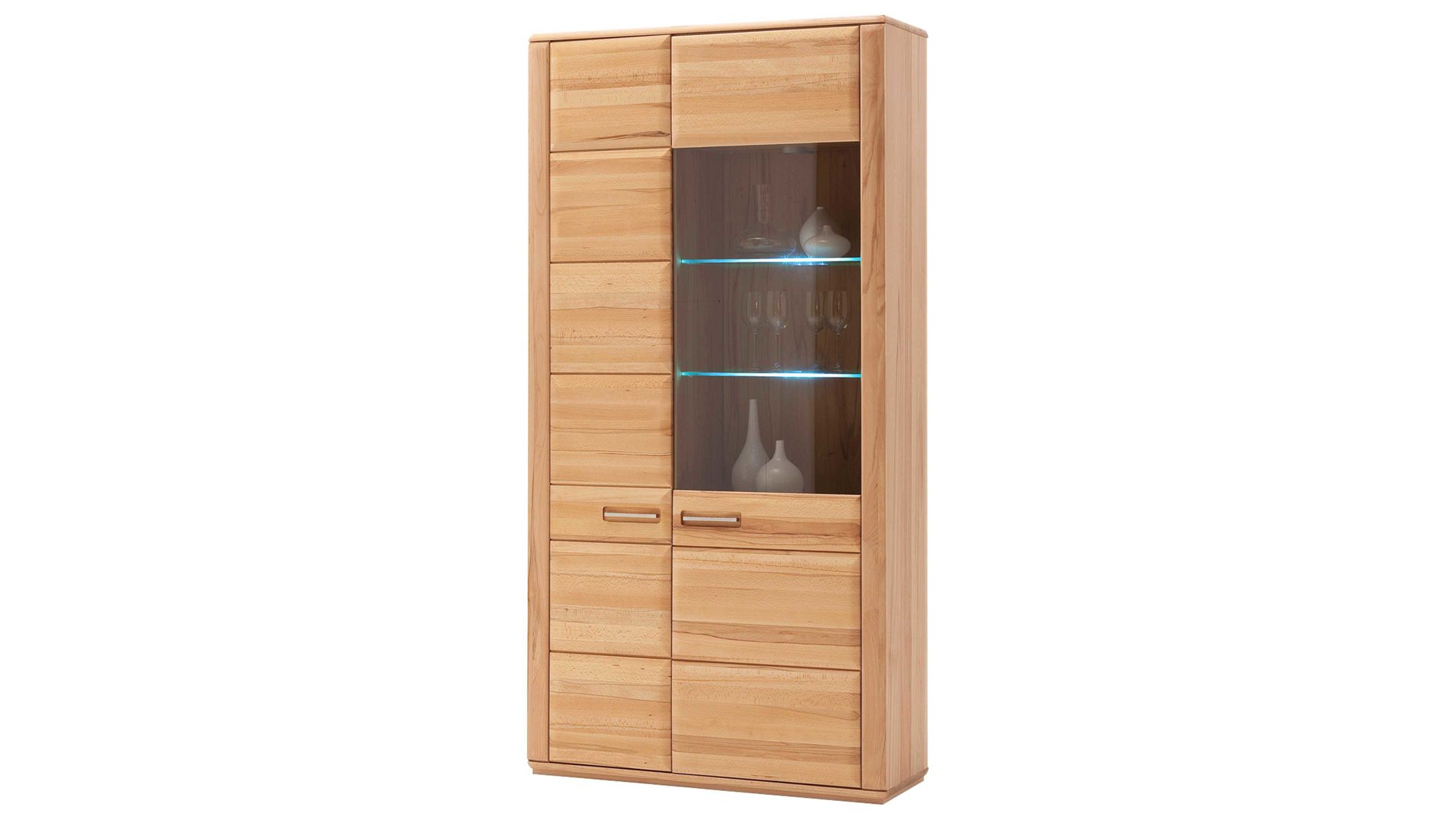 Vitrine Mca direkt aus Holz in Holzfarben Wohnprogramm Sena - Vitrinenschrank bzw. Wohnzimmerschrank geölte Kernbuche – zwei Türen