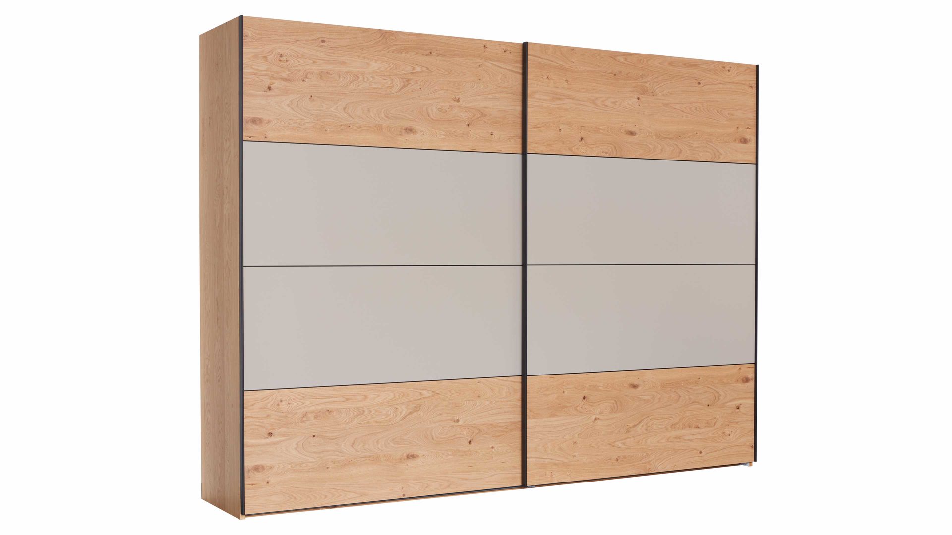 Kleiderschrank Interliving aus Holz in Grau Interliving Schlafzimmer Serie 1024 – Schwebetürenschrank 982444 Design 25,  Taupe & Balkeneiche - zwei Türen, Breite ca. 241 cm