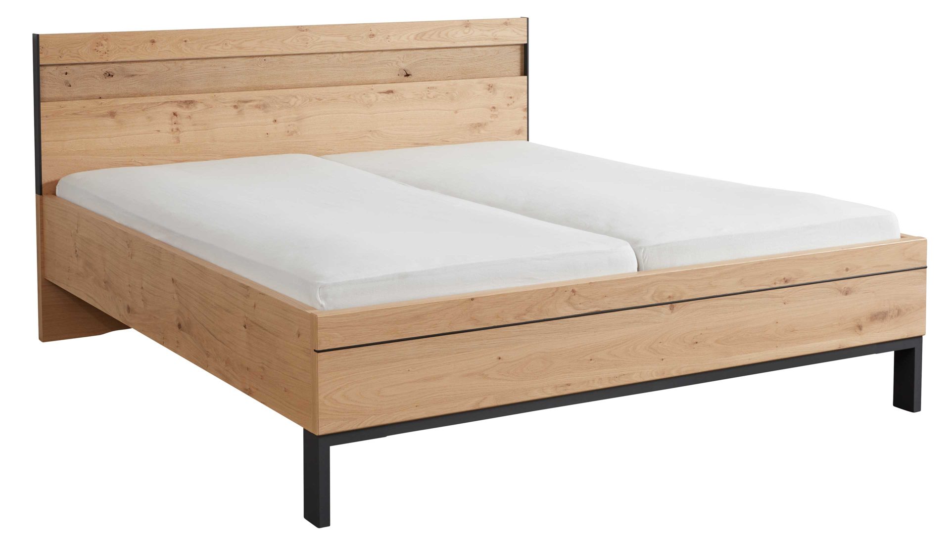 Bettgestell Interliving aus Holz in Holzfarben Interliving Schlafzimmer Serie 1024 – Bettgestell Winkelfüße, Liegefläche ca. 200 x 200 cm - Balkeneiche