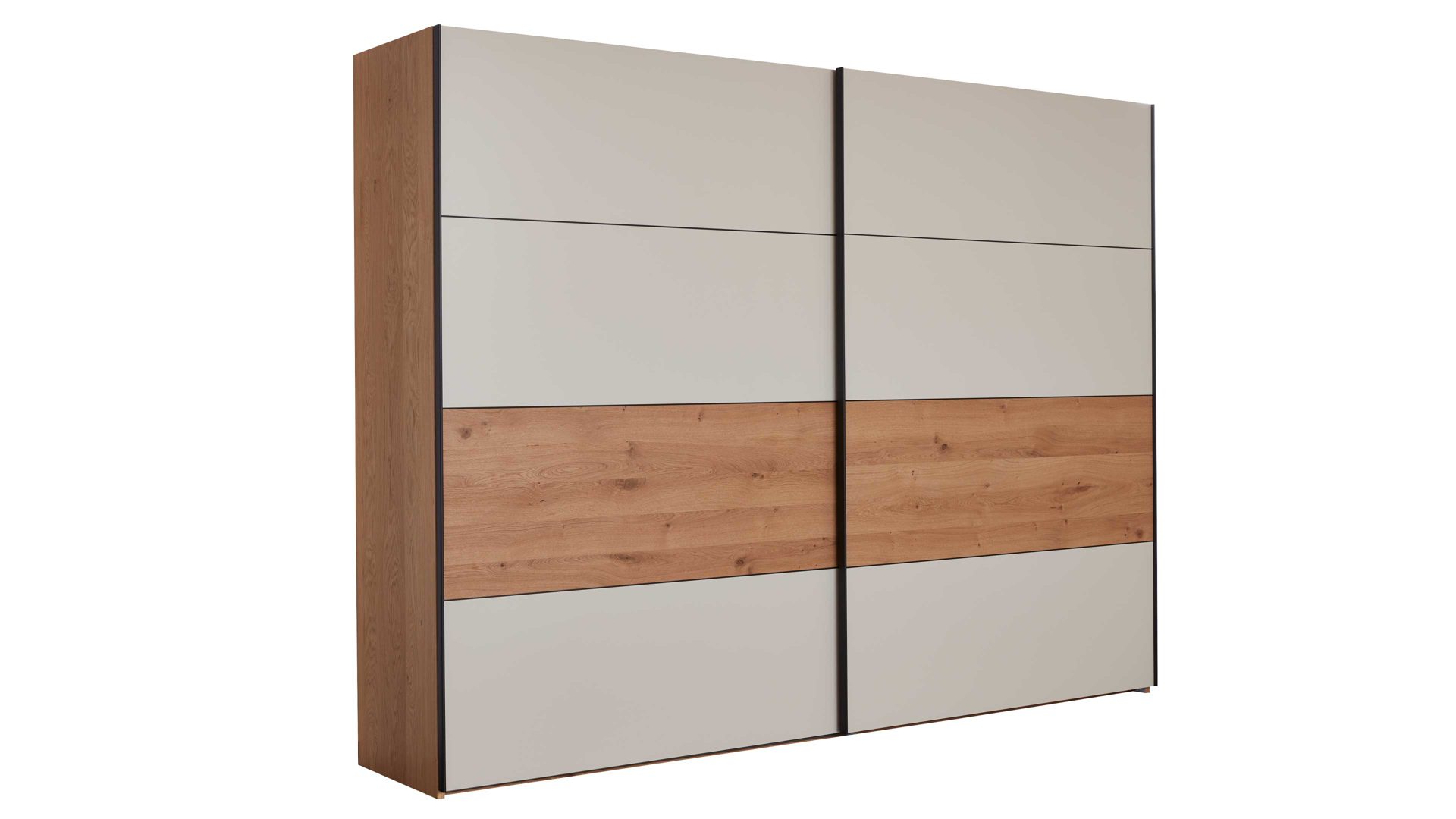 Kleiderschrank Interliving aus Holz in Beige Interliving Schlafzimmer Serie 1024 – Schwebetürenschrank 982406 Design 27,  Sand & Balkeneiche - zwei Türen, Breite ca. 241 cm