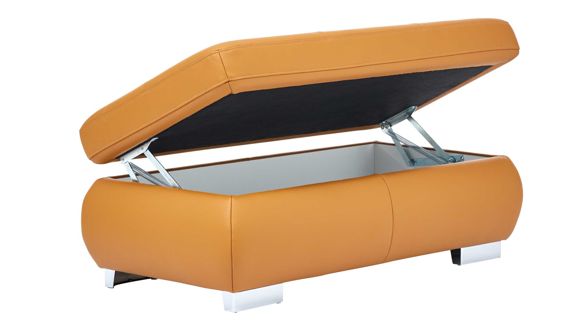 Funktionshocker modulmaster aus Leder in Orange Modulmaster MM-PN1044 - Funktionshocker als Sitzmöbel kurkumafarbenes Leder Vivre & Rollenfüße – ca. 129 x 64 cm