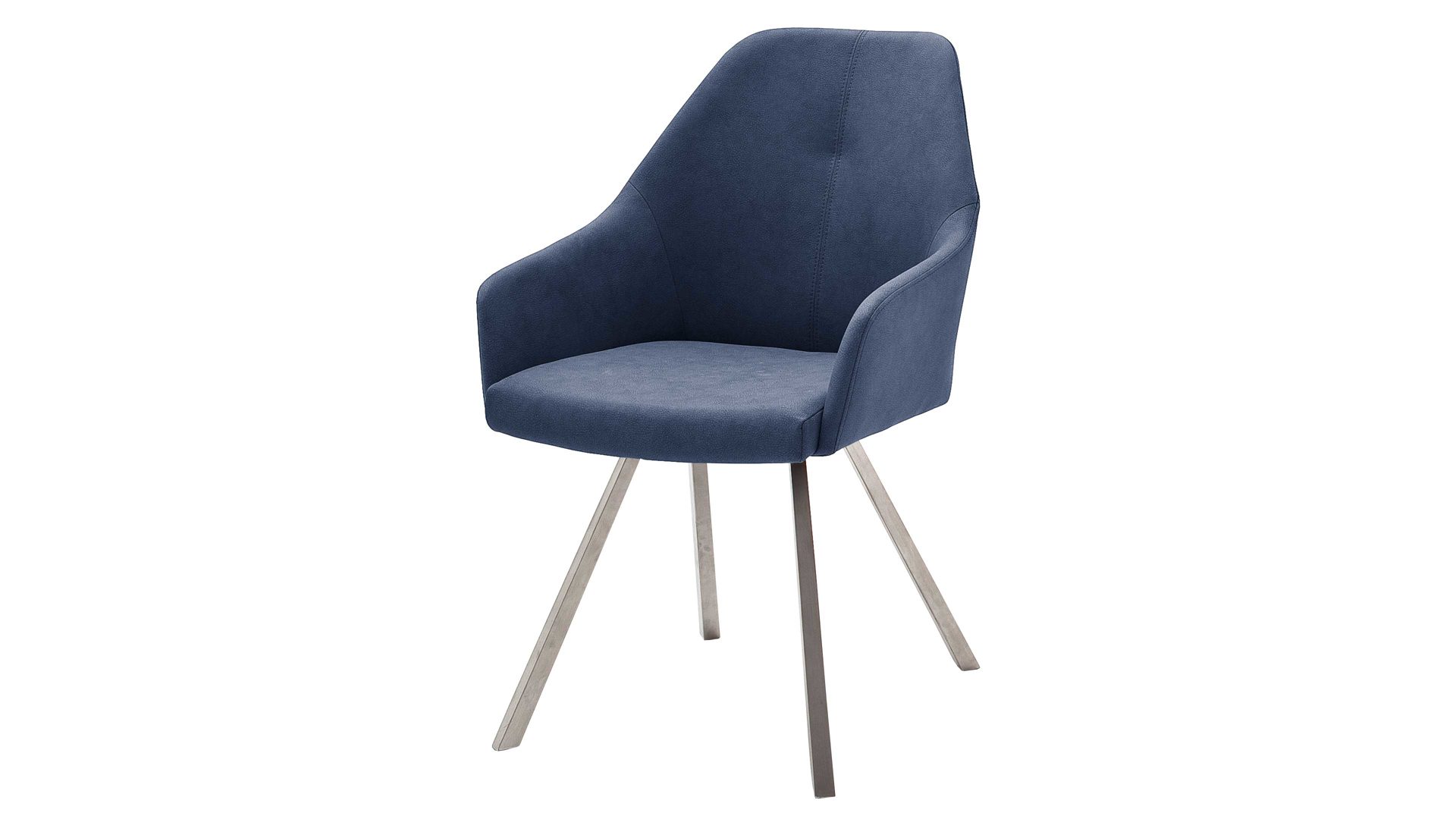 Vierfußstuhl Mca furniture aus Stoff in Blau Armlehn-Vierfußstuhl Madita Rücken A, eckige Edelstahlfüße - Nachtblau