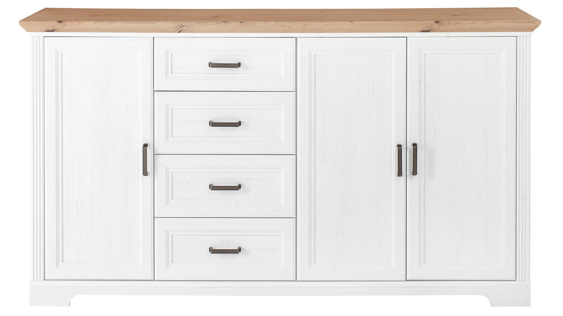 Sideboard Innostyle aus Holz in Weiß Kommodenserie Jasmin - Sideboard helle Pinie & Artisan Eiche – vier Schubladen & drei Türen, Breite ca. 182 cm