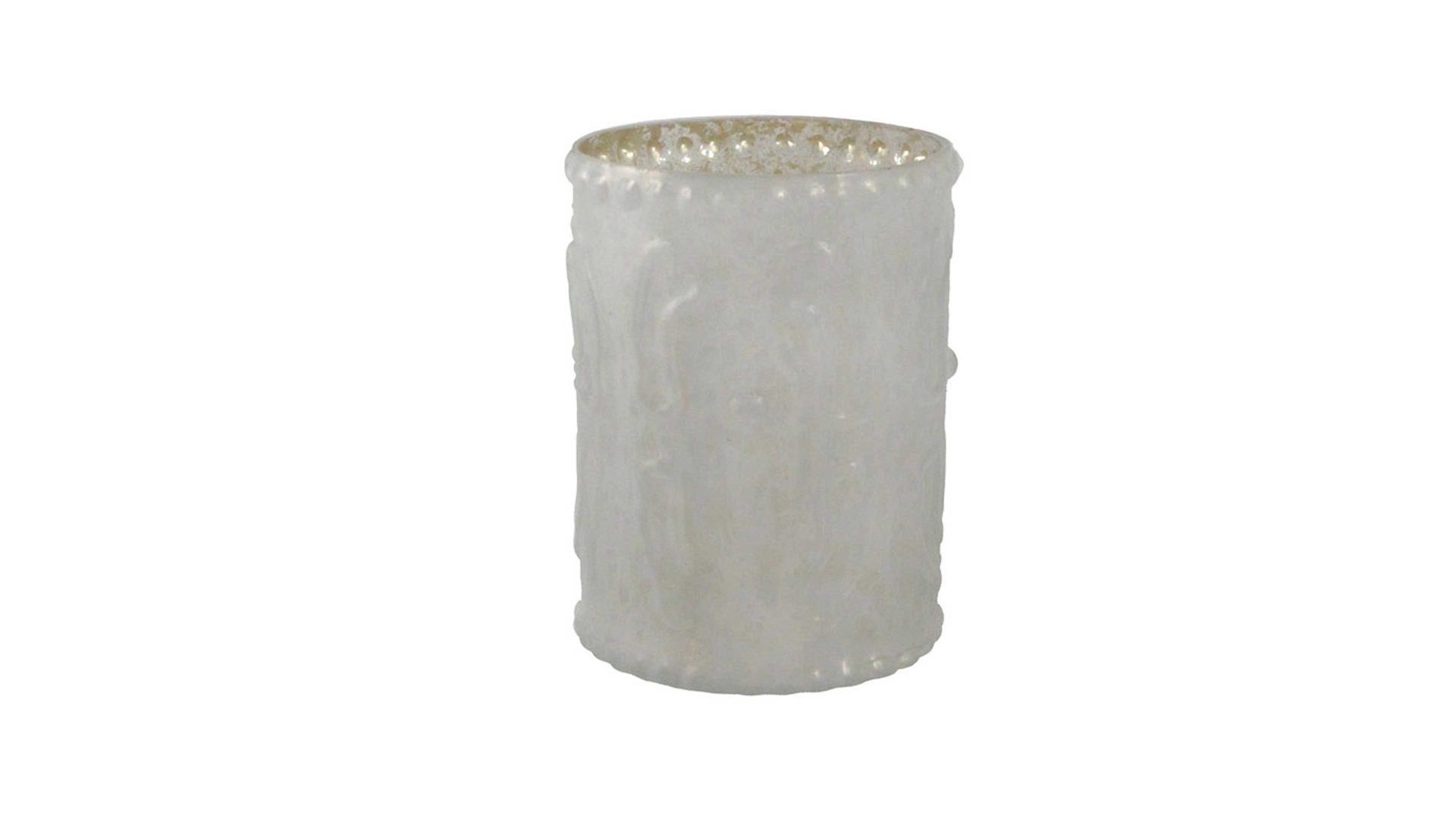 Windlicht Gasper aus Glas in Weiß Teelichtglas Melisa III Weiß & Altsilber - Höhe ca. 10 cm