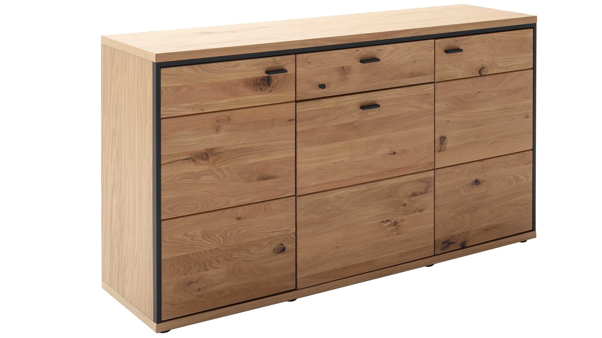 Sideboard Mca direkt aus Holz in Holzfarben Wohnprogramm Bari - Sideboard Asteiche Bianco – drei Türen, eine Schublade, Breite ca. 163 cm