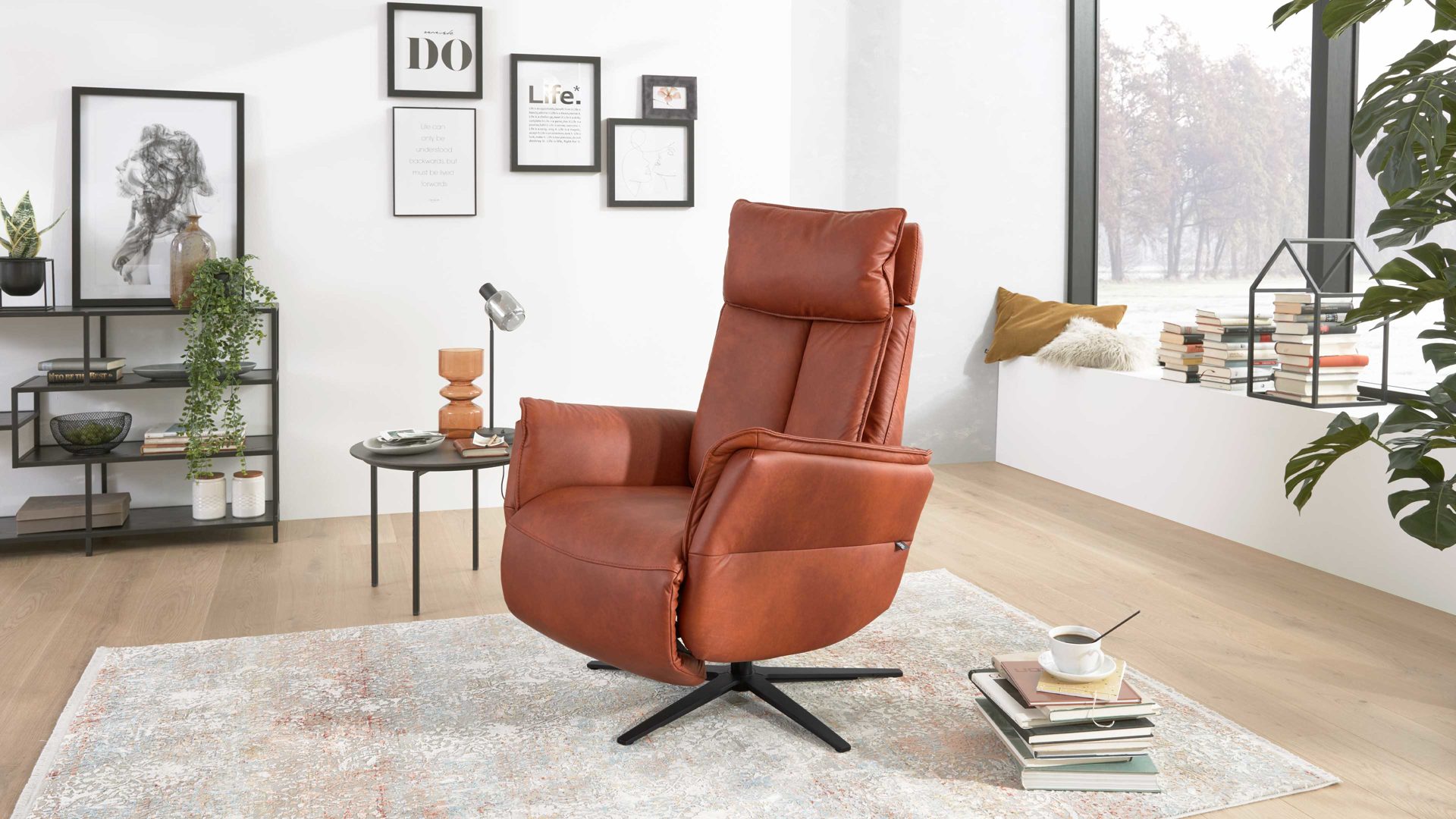 Relaxsessel Interliving aus Leder in Orange Interliving Sessel Serie 4542 - Relaxsessel cognacfarbenes LongLife-Leder Cloudy