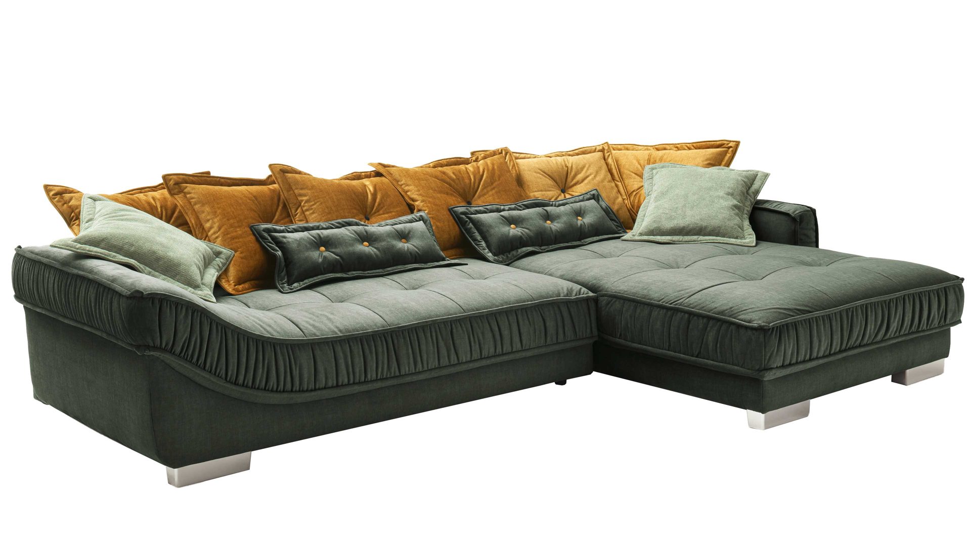 Ecksofa Nova via aus Stoff in Grün Polsterecke Sultan grüner Bezug Dolce 11 - Stellfläche ca. 333 x 202 cm