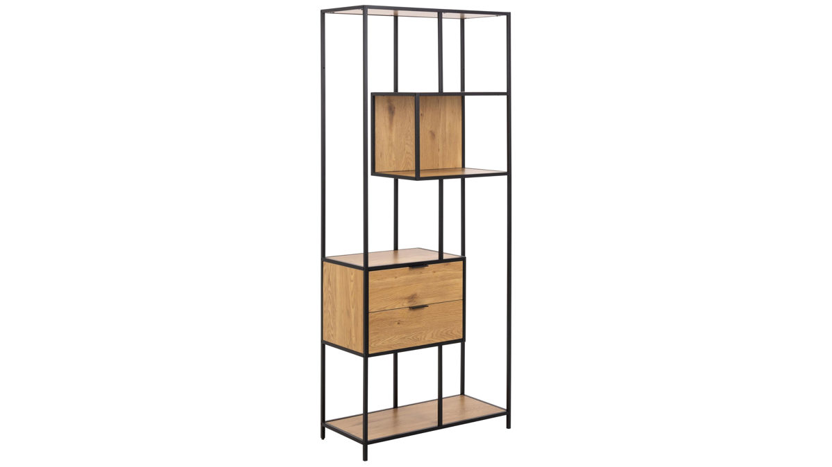 Regal Actona group aus Holz in Holzfarben Regal Seaford im Industrielook Wildeiche & Schwarz – ca. 77 x 185 cm