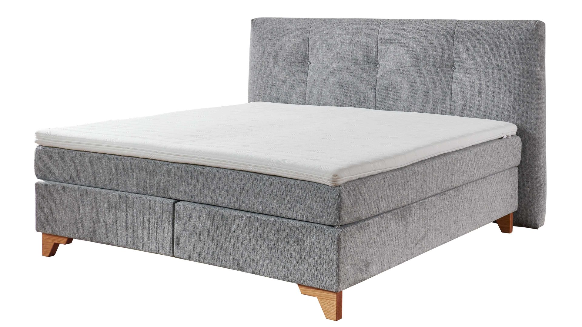 Boxspringbett Ada | nova butor aus Stoff in Hellgrau Boxspringbett Bedford hellgrauer Bezug GFS 29 & naturfarbene Eicheholzfüße – Liegefläche ca. 180 x 200 cm