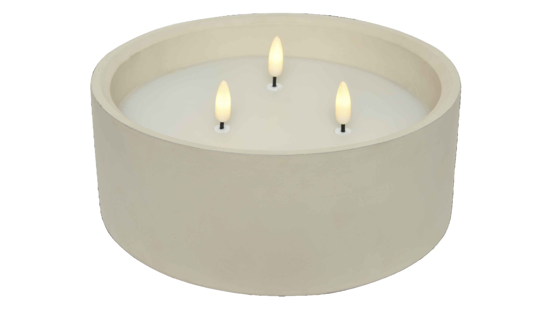 Kerze Kaemingk aus Wachs in Weiß LED Outdoor-Kerze Wachs & Beton - drei Flammen