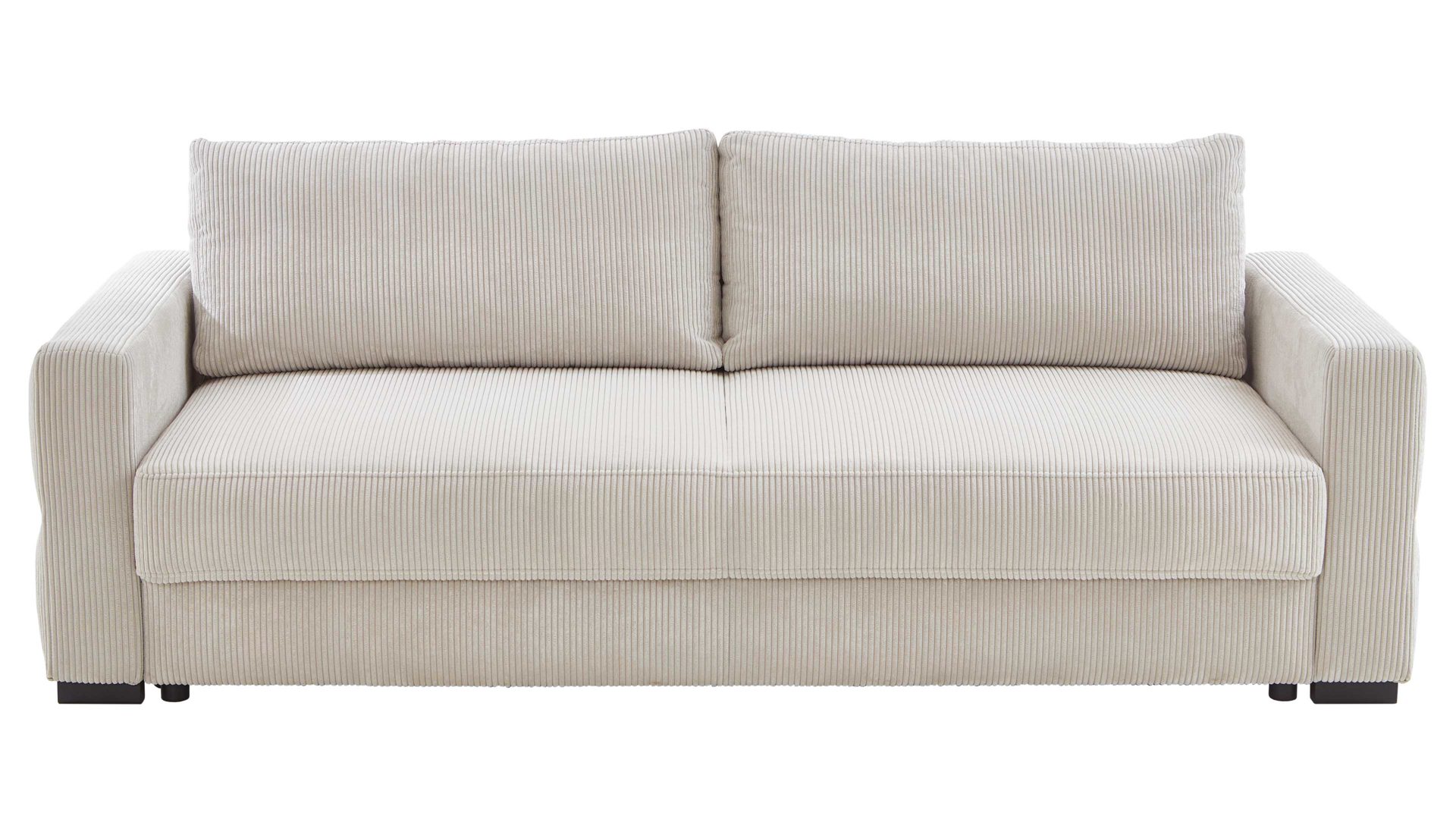 Schlafsofa Restyl aus Stoff in Beige Schlafsofa Linett naturfarbener Cordbezug & schwarze Holzfüße