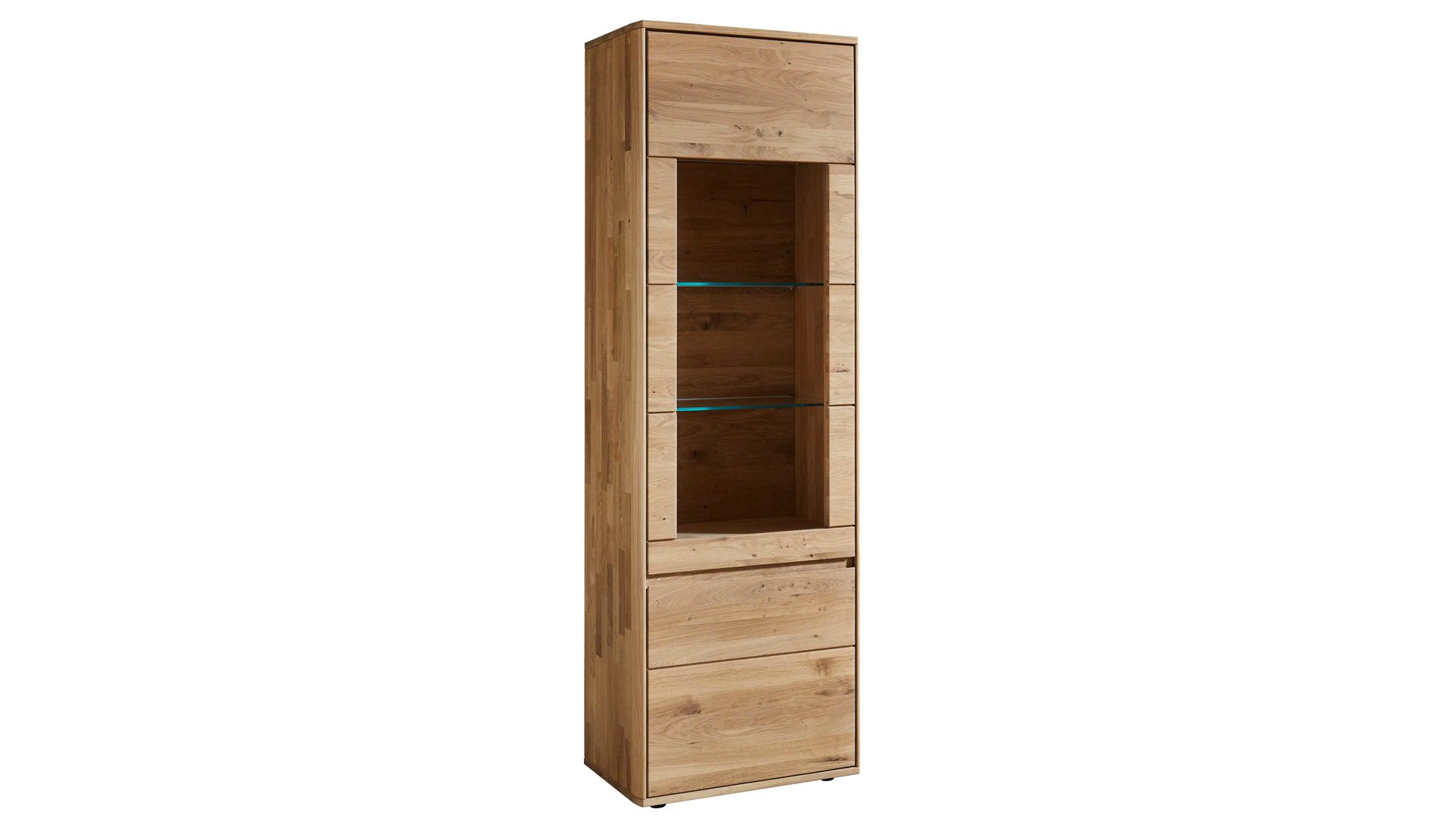 Vitrine Decker aus Holz in Holzfarben Vitrinenschrank biancofarbene Wildeiche – Breite ca. 65 cm