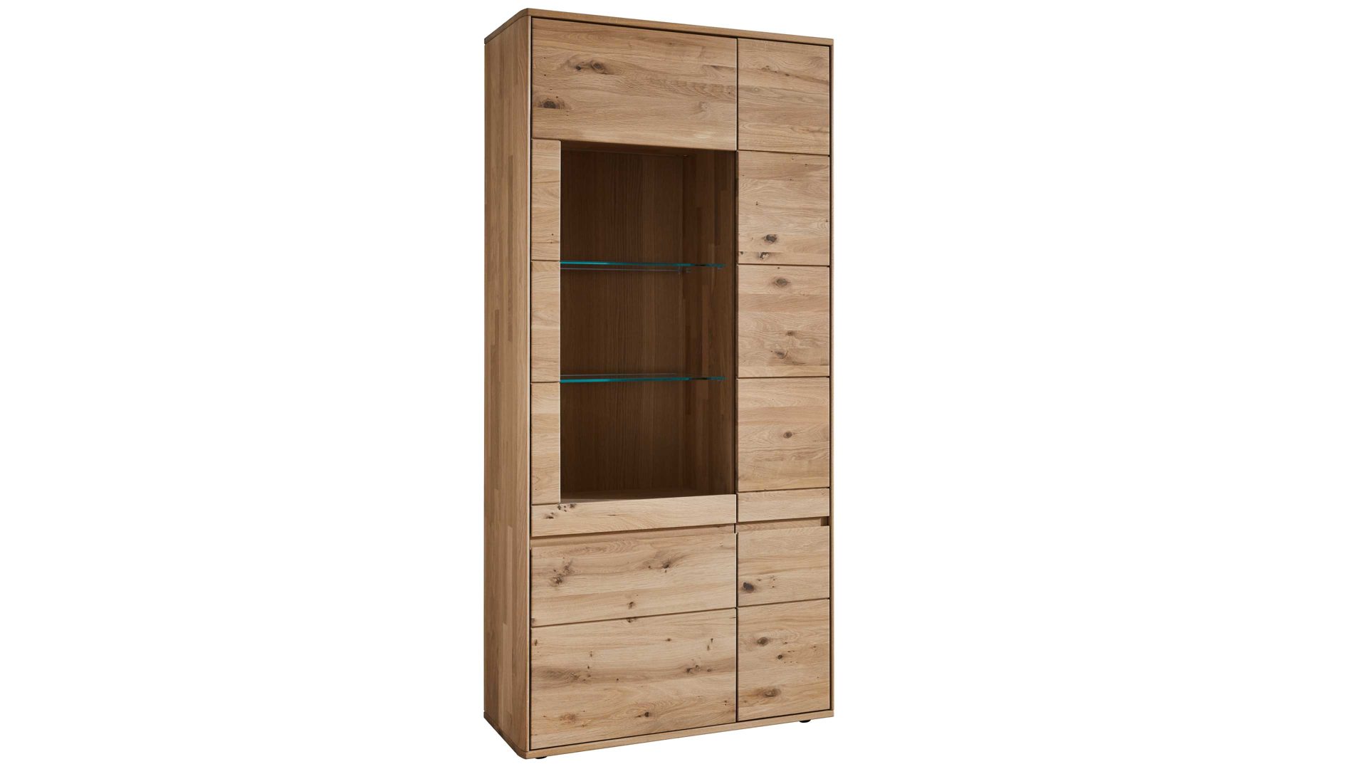 Vitrine Decker aus Holz in Holzfarben Vitrinenschrank biancofarbene Wildeiche – Breite ca. 95 cm