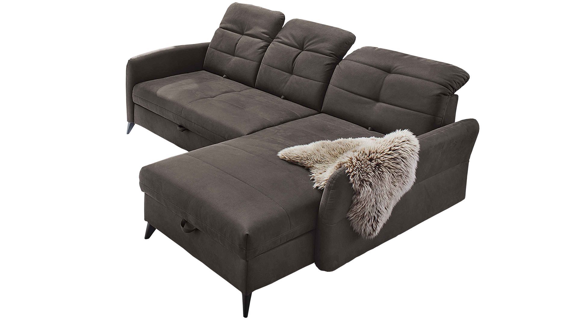 Ecksofa Job aus Stoff in Dunkelbraun Funktions-Ecksofa Loft dunkelbraune Mikrofaser 504.08 - Stellfläche ca. 267 x 209 cm