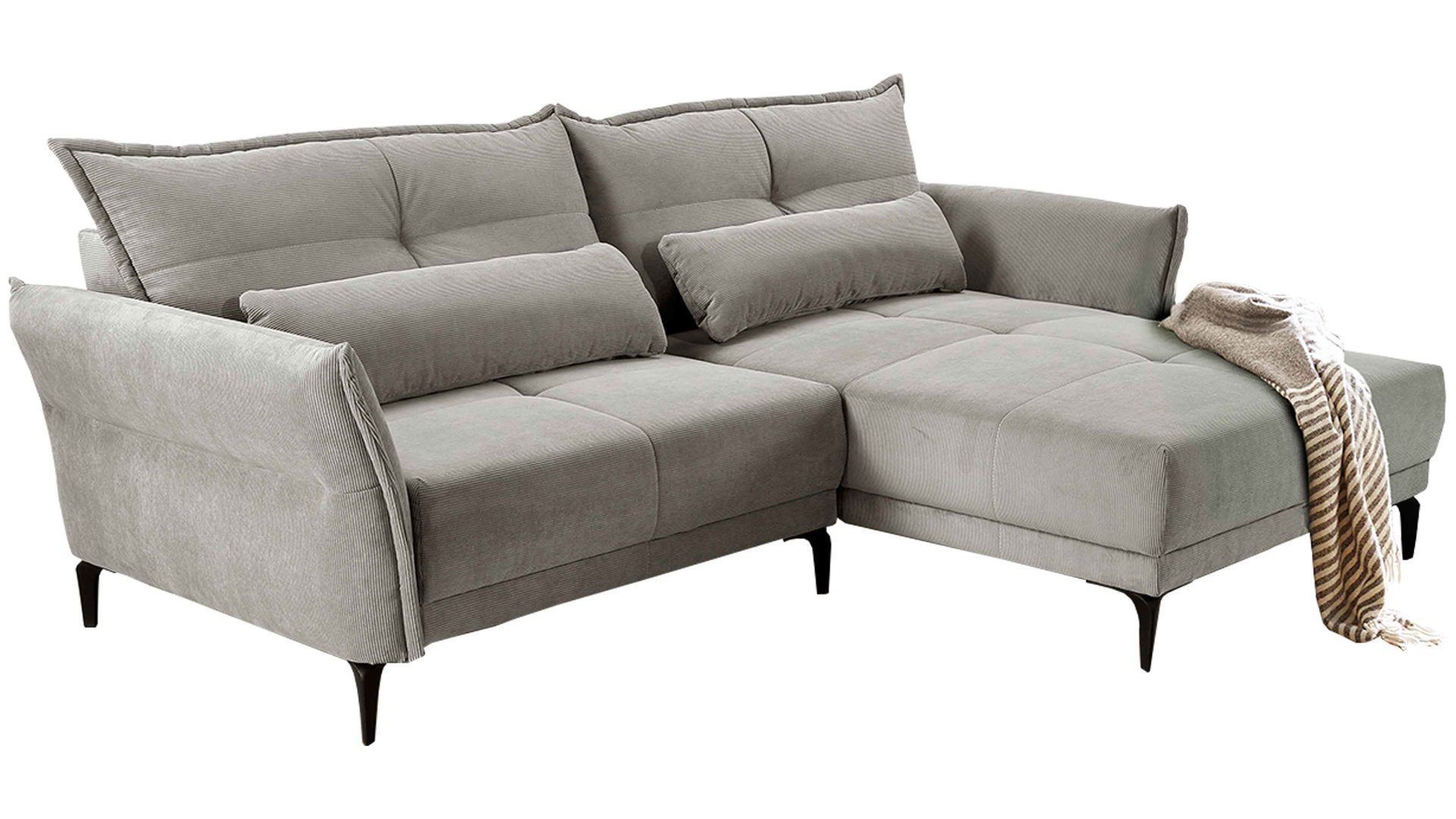 Ecksofa Job aus Stoff in Grau Ecksofa Tropea mittelgrauer Feincord 427.19 - Stellfläche ca. 251 x 179 cm