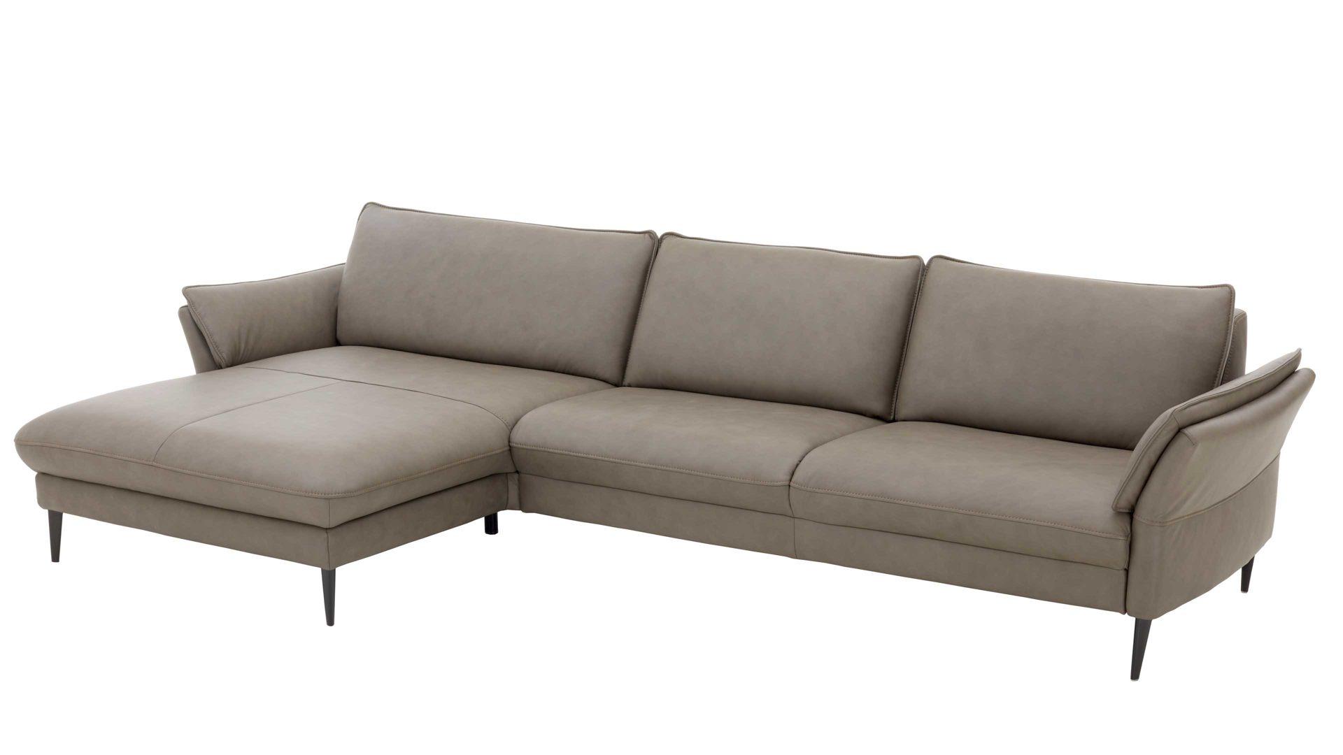 Ecksofa Hukla® aus Leder in Grau Ecksofa graues LongLife-Leder & schwarze Metallfüße - Stellfläche ca. 172 x 334 cm