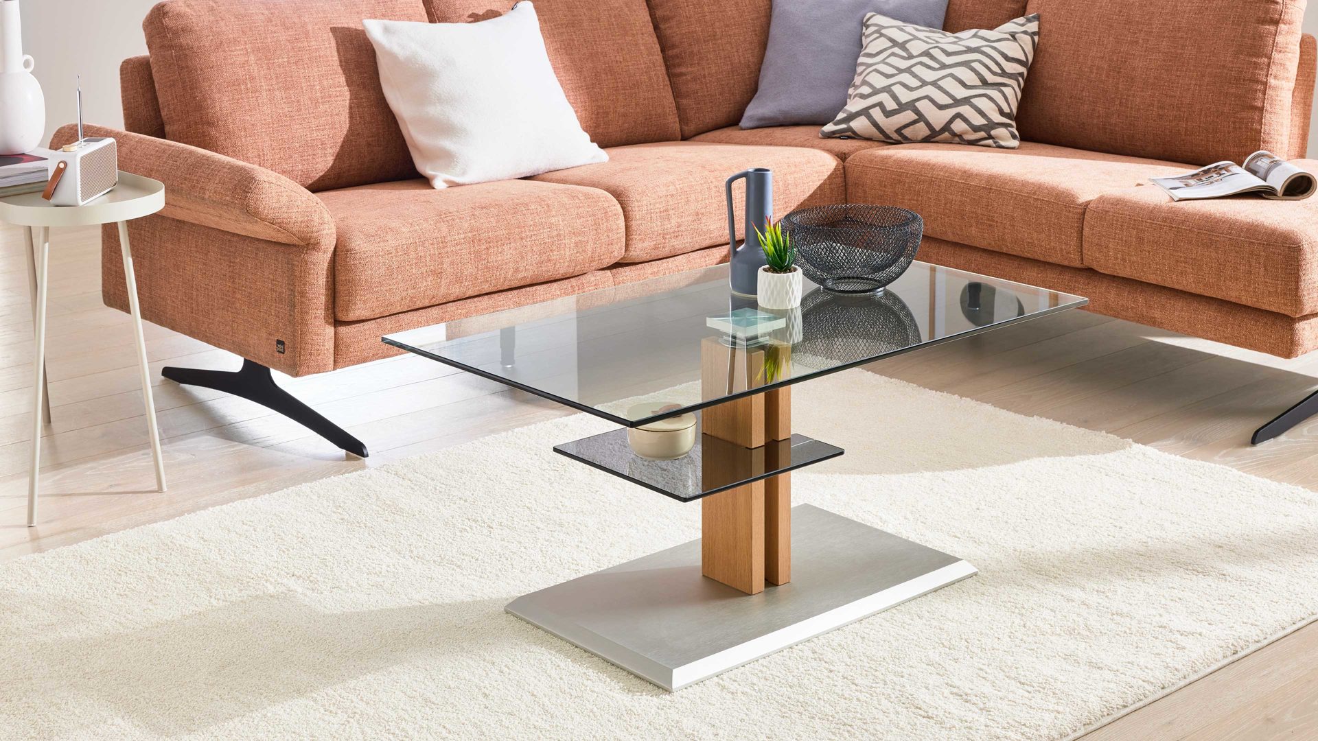 Couchtisch Interliving aus Glas in Transparent Interliving Couchtisch Serie 6212 - Couchtisch Klarglas & Wildeiche - ca. 100 x 60 cm