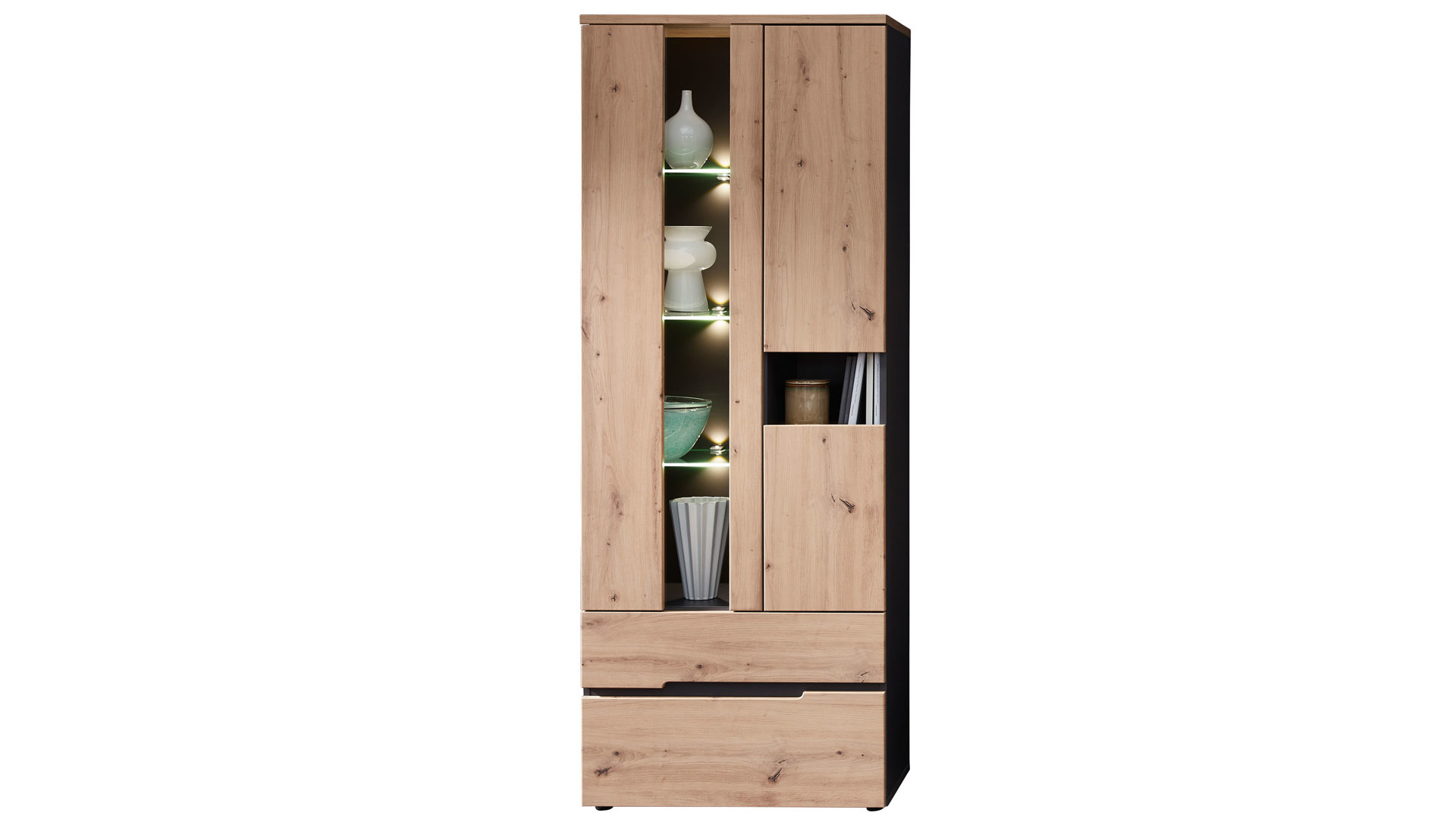 Vitrine Innostyle aus Holz in Holzfarben Wohnzimmer Serie Memphis - Vitrine Artisan Eiche & Graphit - Höhe ca. 197 cm