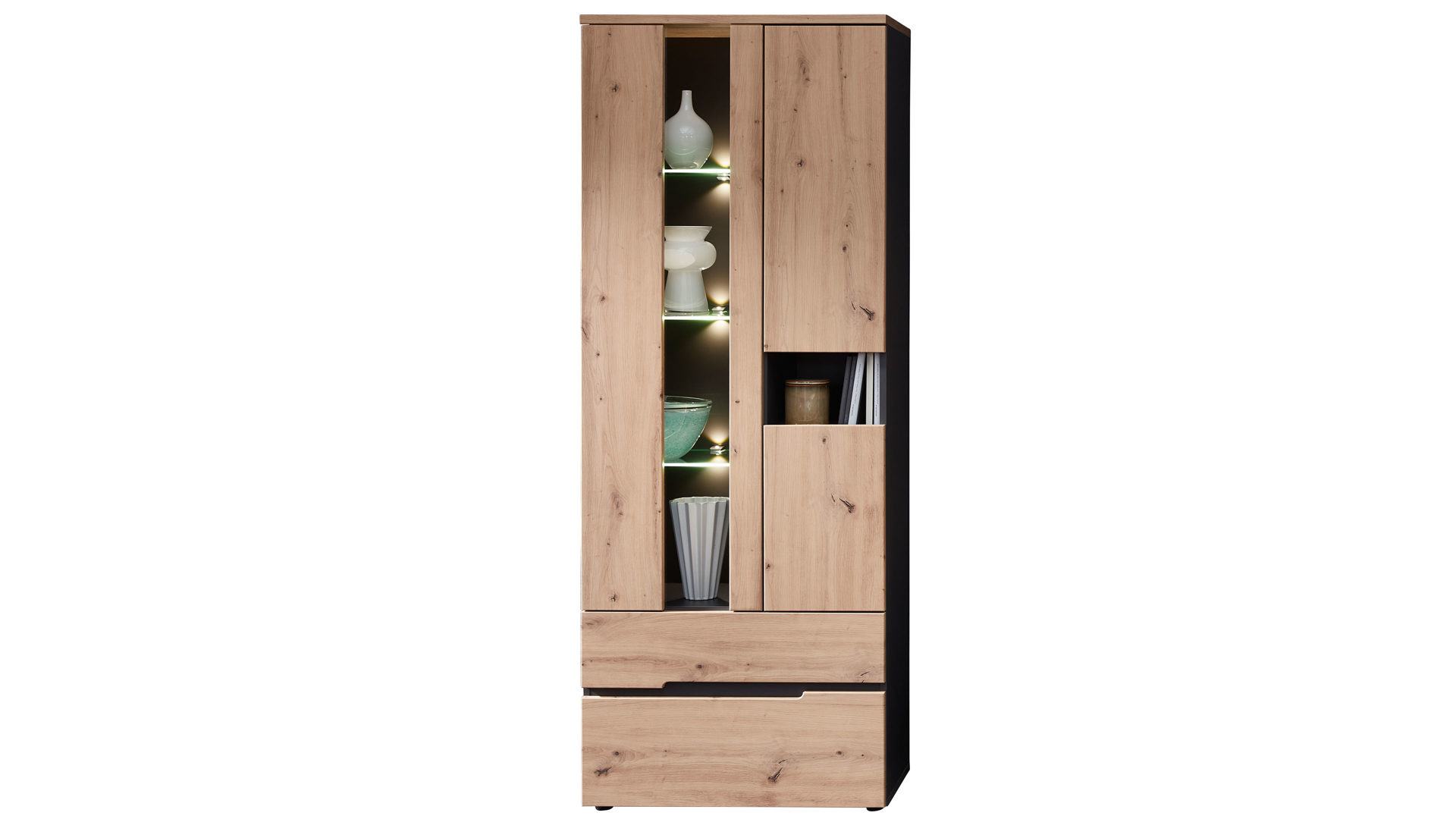 Vitrine Innostyle aus Holz in Holzfarben Wohnzimmer Serie Memphis - Vitrine Artisan Eiche & Graphit - ca. 75 x 197 cm