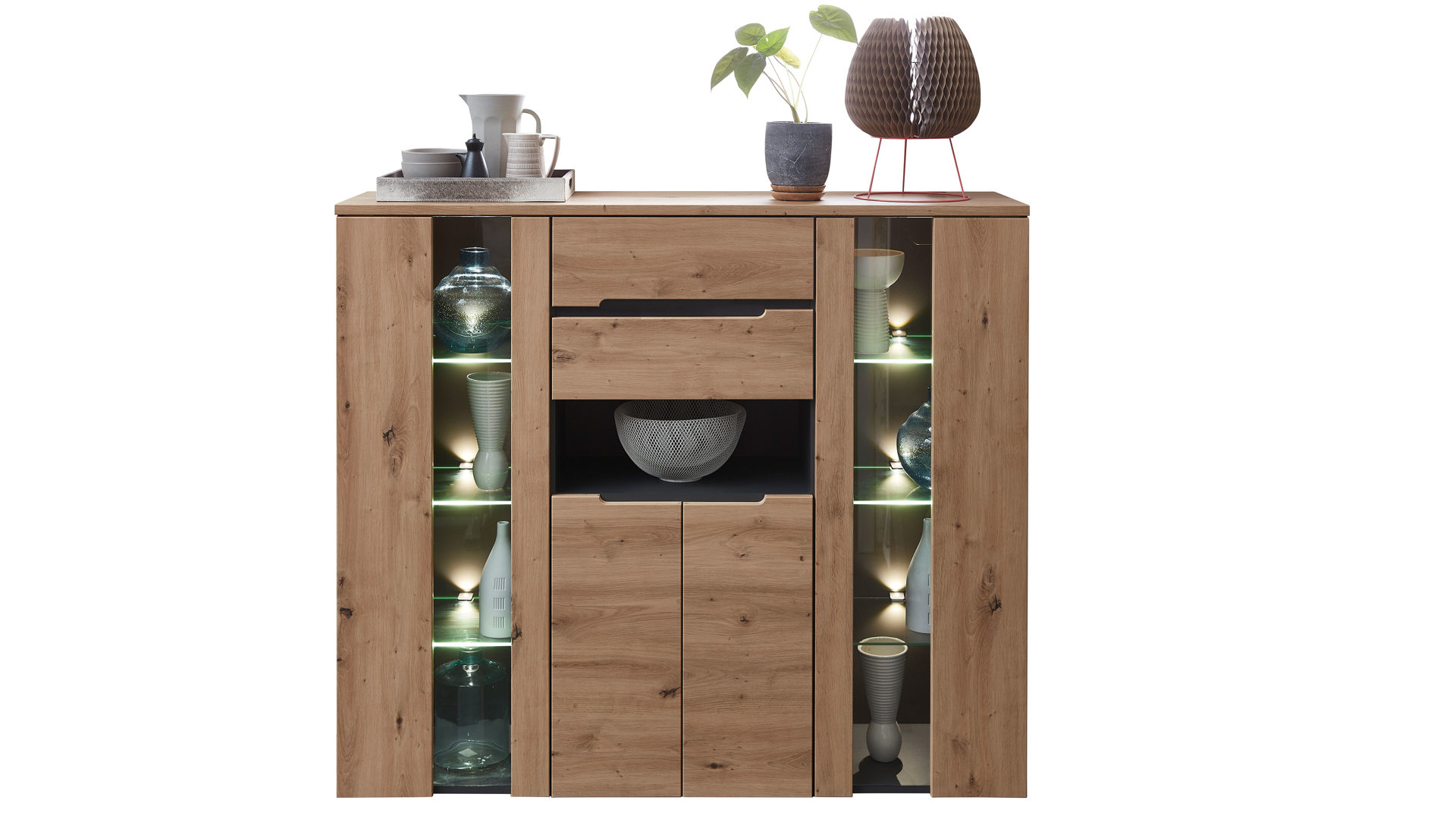 Highboard Innostyle aus Holz in Holzfarben Wohnzimmer Serie Memphis - Highboard Artisan Eiche & Graphit - Höhe ca. 127 cm