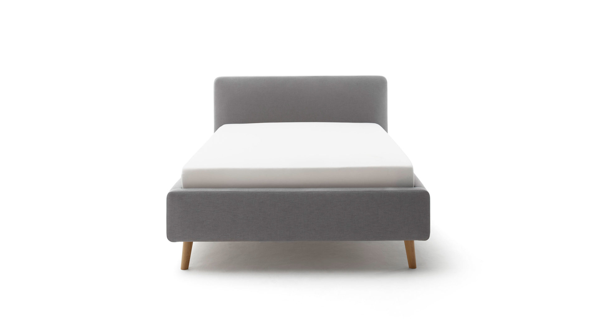 Bettgestell Meise.möbel aus Stoff in Hellgrau Polsterbettgestell Mattis mit Bettkasten hellgraues Flachgewebe Aspen 92 & Holzfüße - Liegefläche ca. 140 x 200 cm