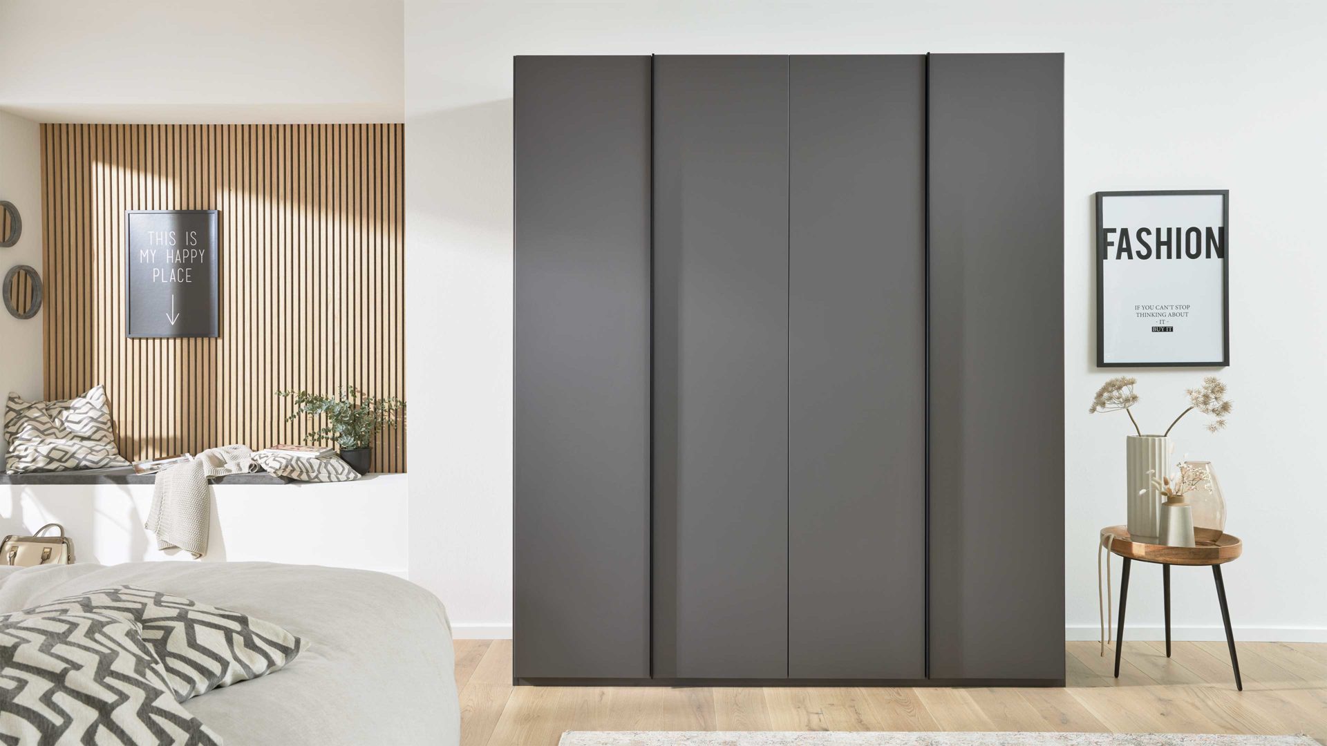 Kleiderschrank Interliving aus Holz in Dunkelgrau Interliving Kleiderschrank Serie 1207 – Kleiderschrank Manhattan - vier Türen, Breite ca. 200 cm