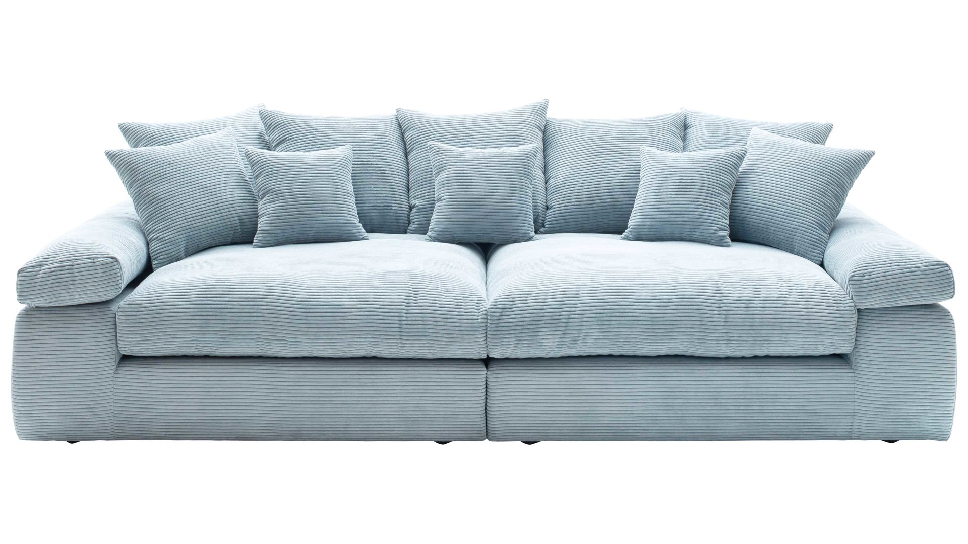 Bigsofa Nova via aus Stoff in Blau Sofa Serie Cecilia - Bigsofa blaugrauer Cord Stripes 8624 - Breite ca. 304 cm