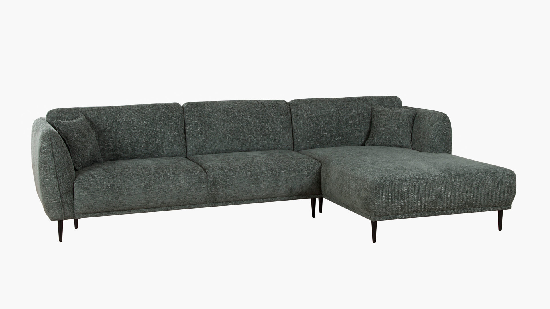 Ecksofa Matex aus Stoff in Dunkelgrün Ecksofa dunkelgrüner Bezug & schwarze Metallfüße - Stellfläche ca. 323 x 178 cm