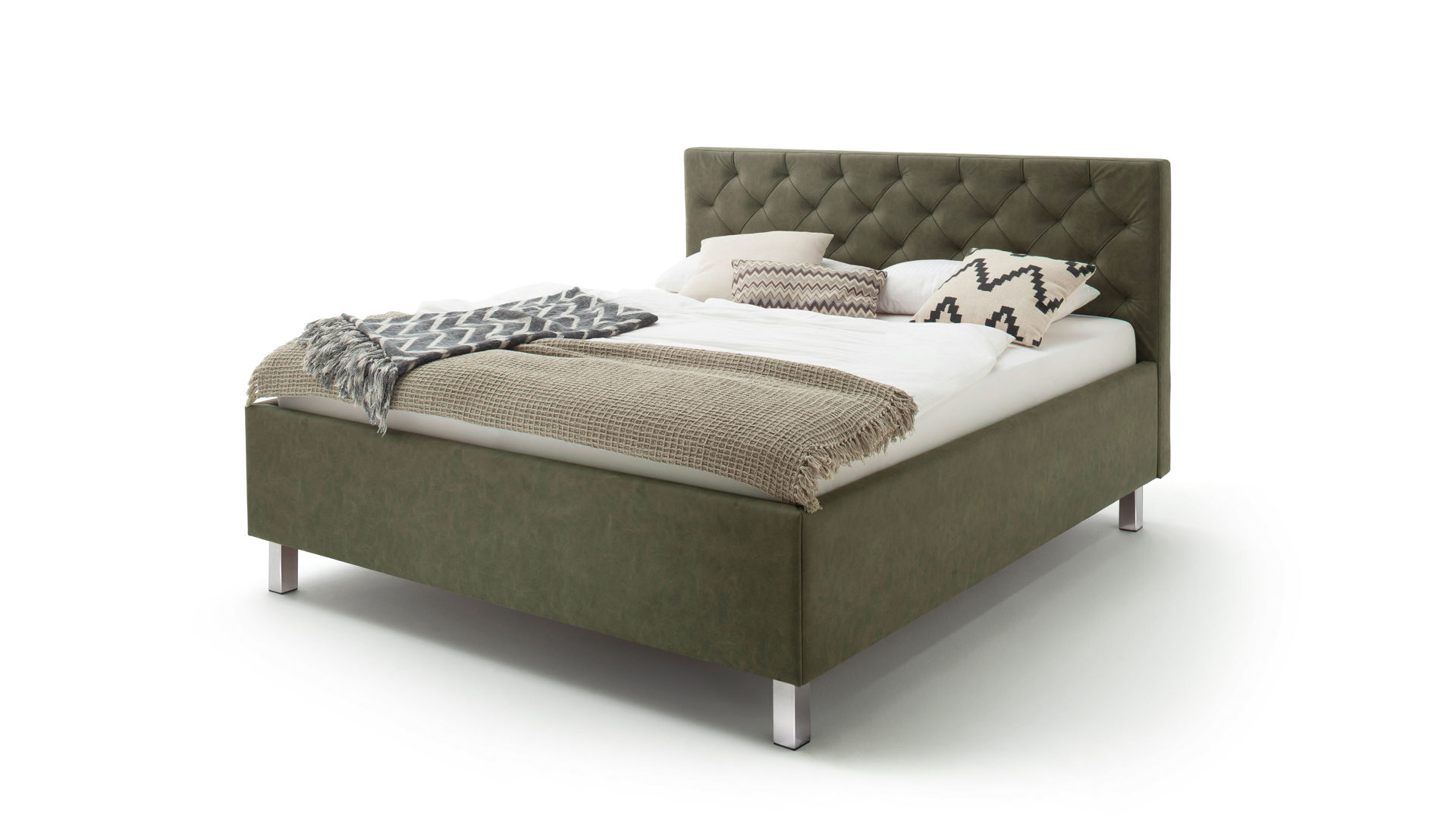 Polsterbett Meise.möbel aus Stoff in Grün Polsterbett San Remo mit Bettkasten grüner Bezug Bulus 17 & Metallfüße - Liegefläche ca. 180 x 200 cm