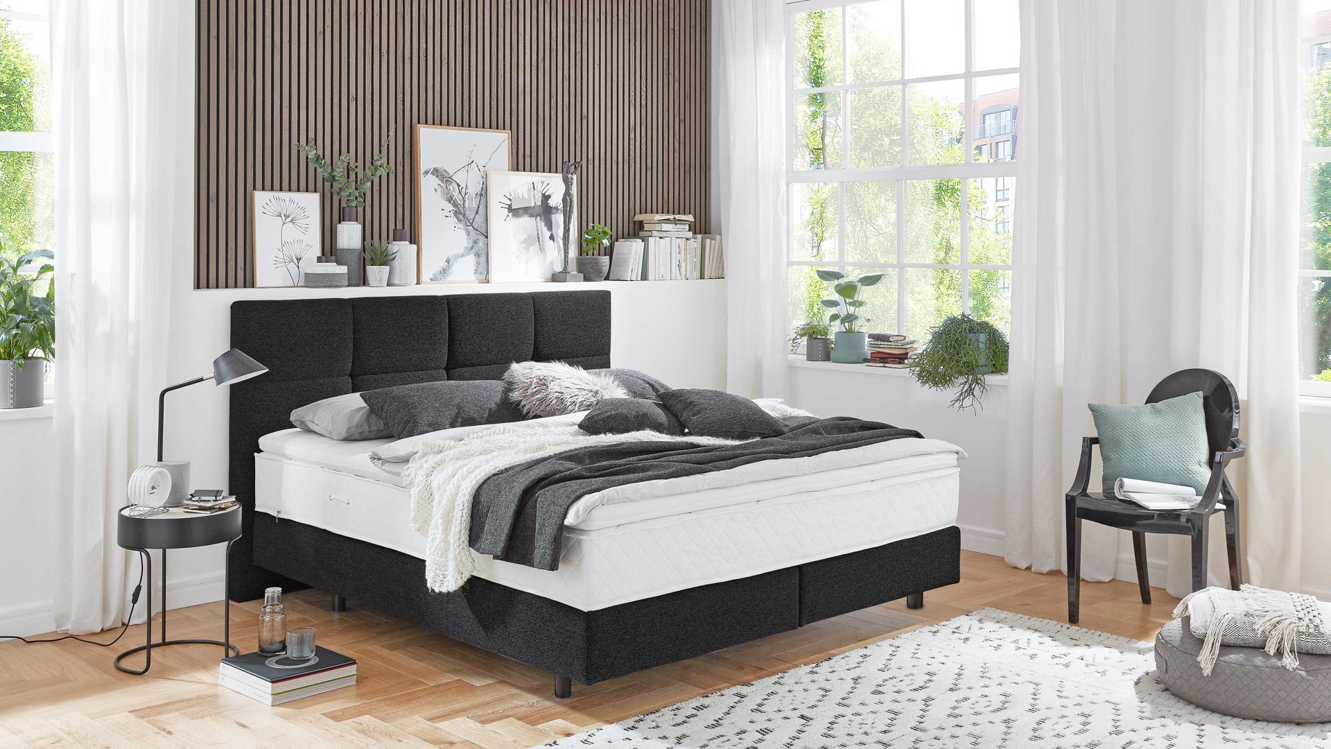 Boxspringbett comfortmaster besser sitzen, liegen, leben aus Kunstfaser in Schwarz Comfortmaster Boxspringbett Serie Atlanta schwarzer Bezug 9150 – Liegefläche ca. 180 x 200 cm