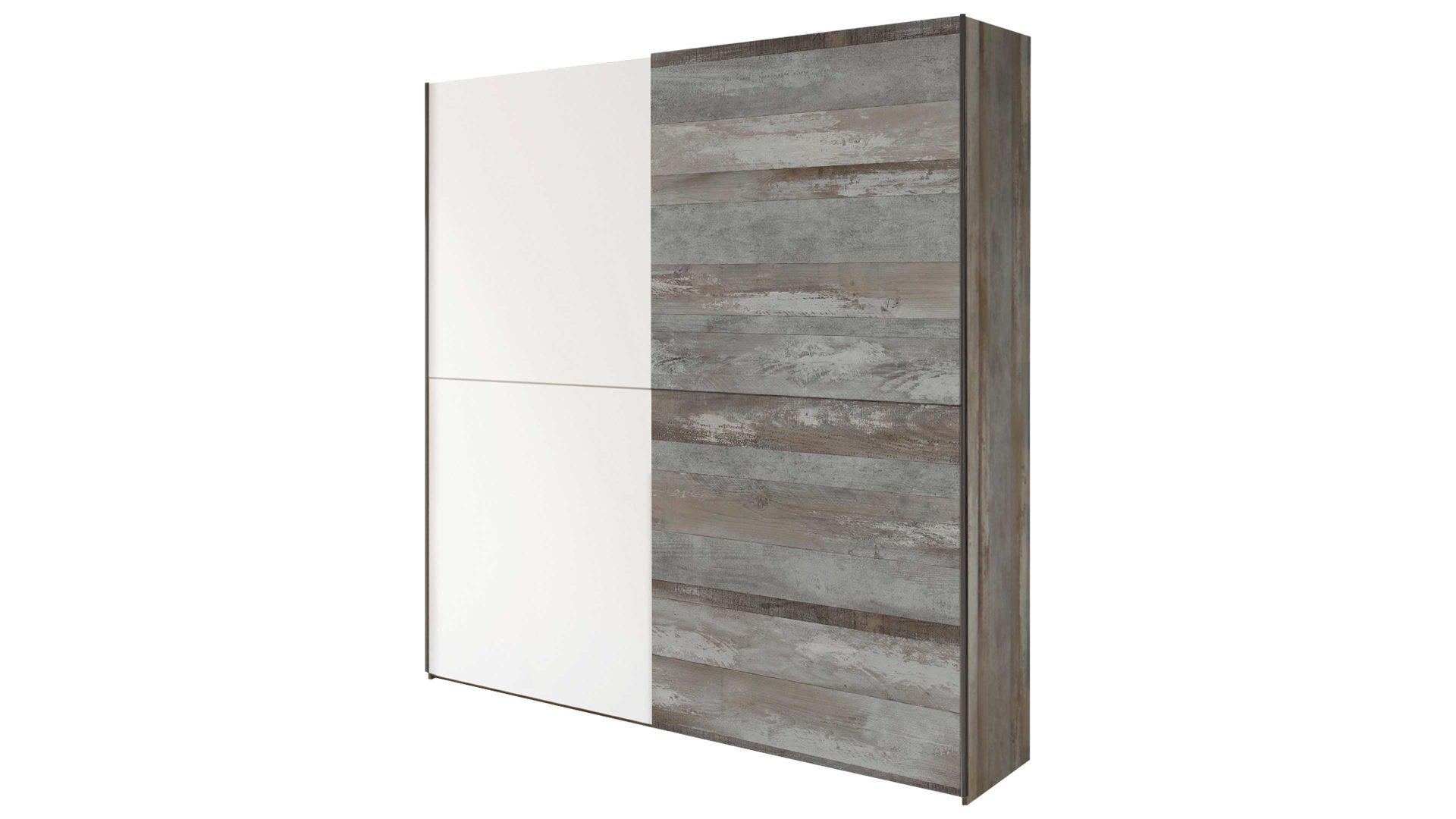 Kleiderschrank Begabino aus Holz in Holzfarben Schwebetürenschrank Moon Driftwood & Weiß – zwei Türen, Breite ca. 170 cm