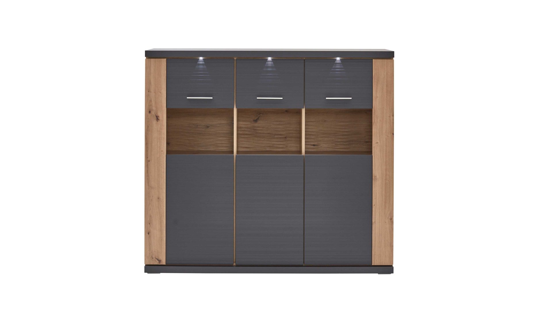 Highboard Ideal möbel aus Holz in Dunkelgrau Highboard Manhattan Grau & Eiche Artisan  – drei Türen