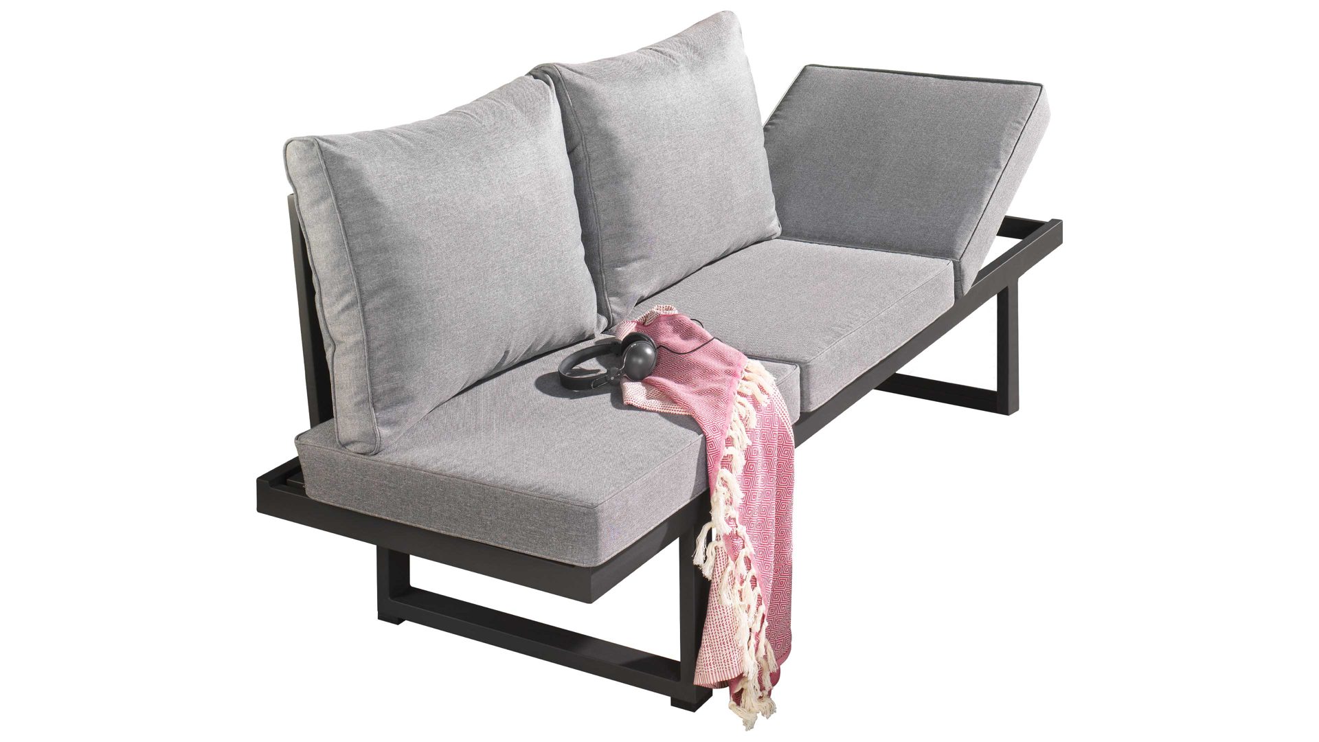 Gartensofa Wholesaler aus Kunstfaser in Grau Multifunktions-Sofa Bondino grauer Bezug & anthrazitfarbenes Aluminium – Länge ca. 200 cm