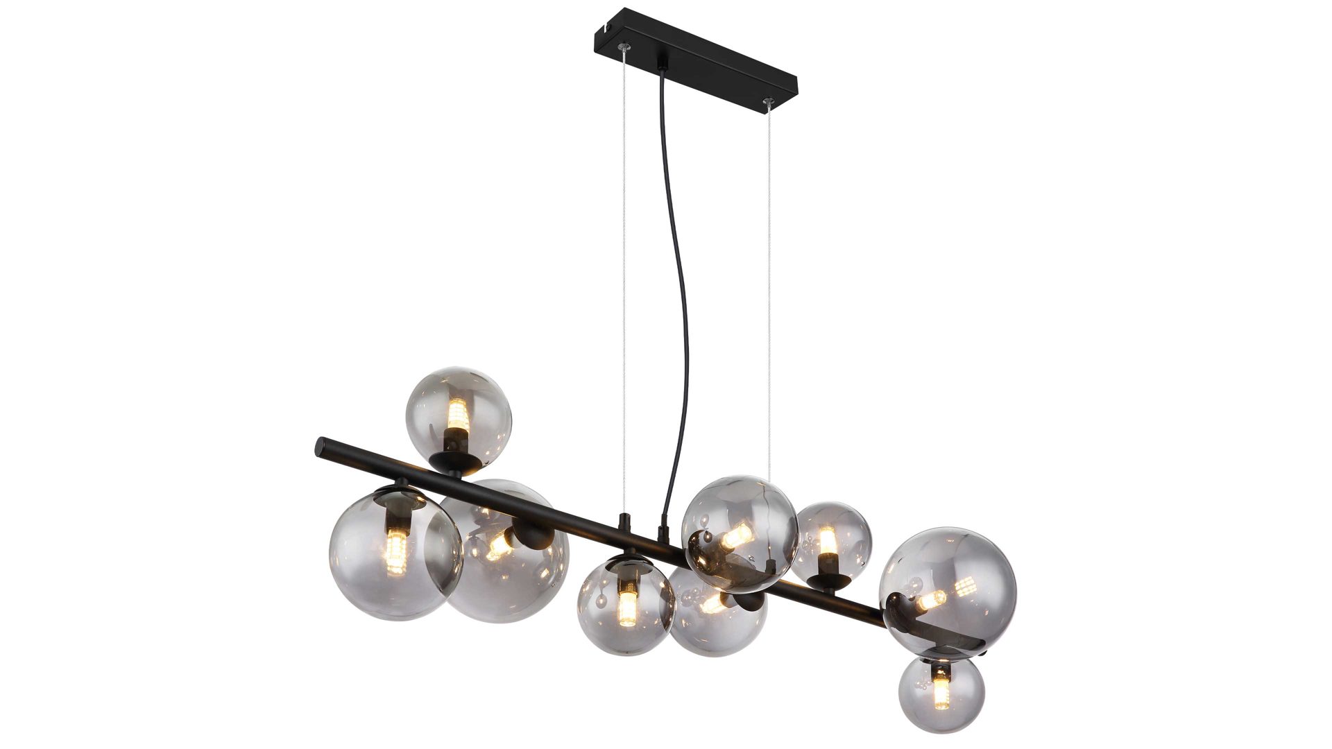 Pendelleuchte Globo lighting aus Glas in Schwarz GLOBO Lampe-Serie Riha - Hängeleuchte Rauchglas & mattschwarzes Metall - Länge ca. 87 cm