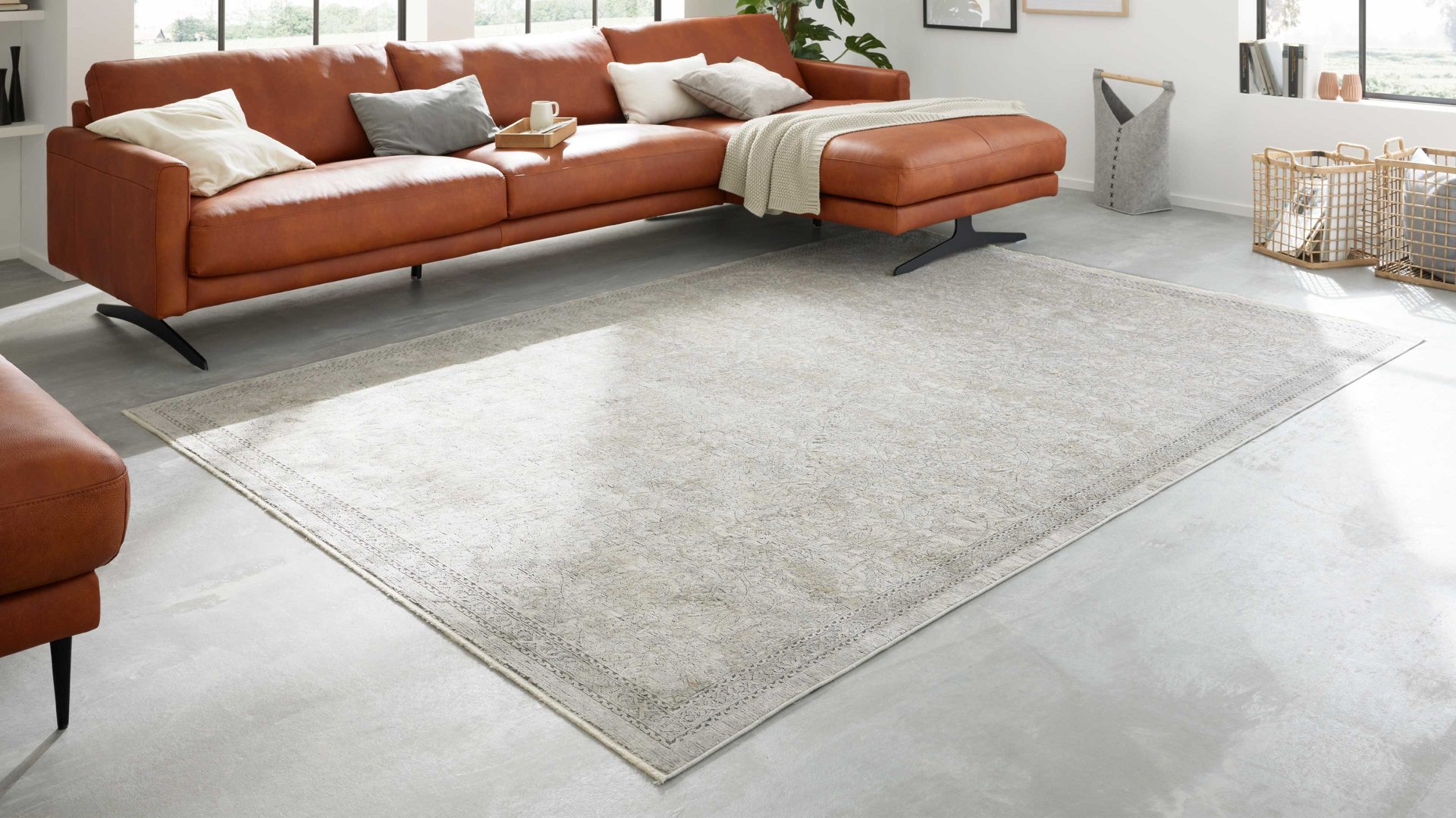 Webteppich Interliving aus Mischgewebe in Beige Interliving Teppich Serie G-8040 cremefarbenes Vintagemuster - ca. 200 x 290 cm