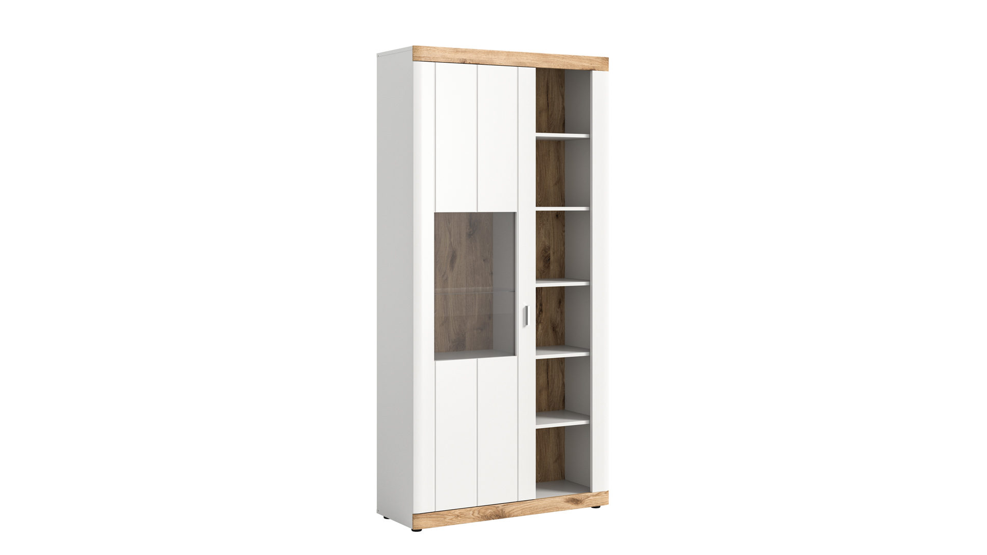Vitrine Xonox.home aus Holz in Weiß xonox.home Wohnprogramm Laredo - Stauraumvitrine Weiß & Eiche - eine Tür, Breite ca. 100 cm