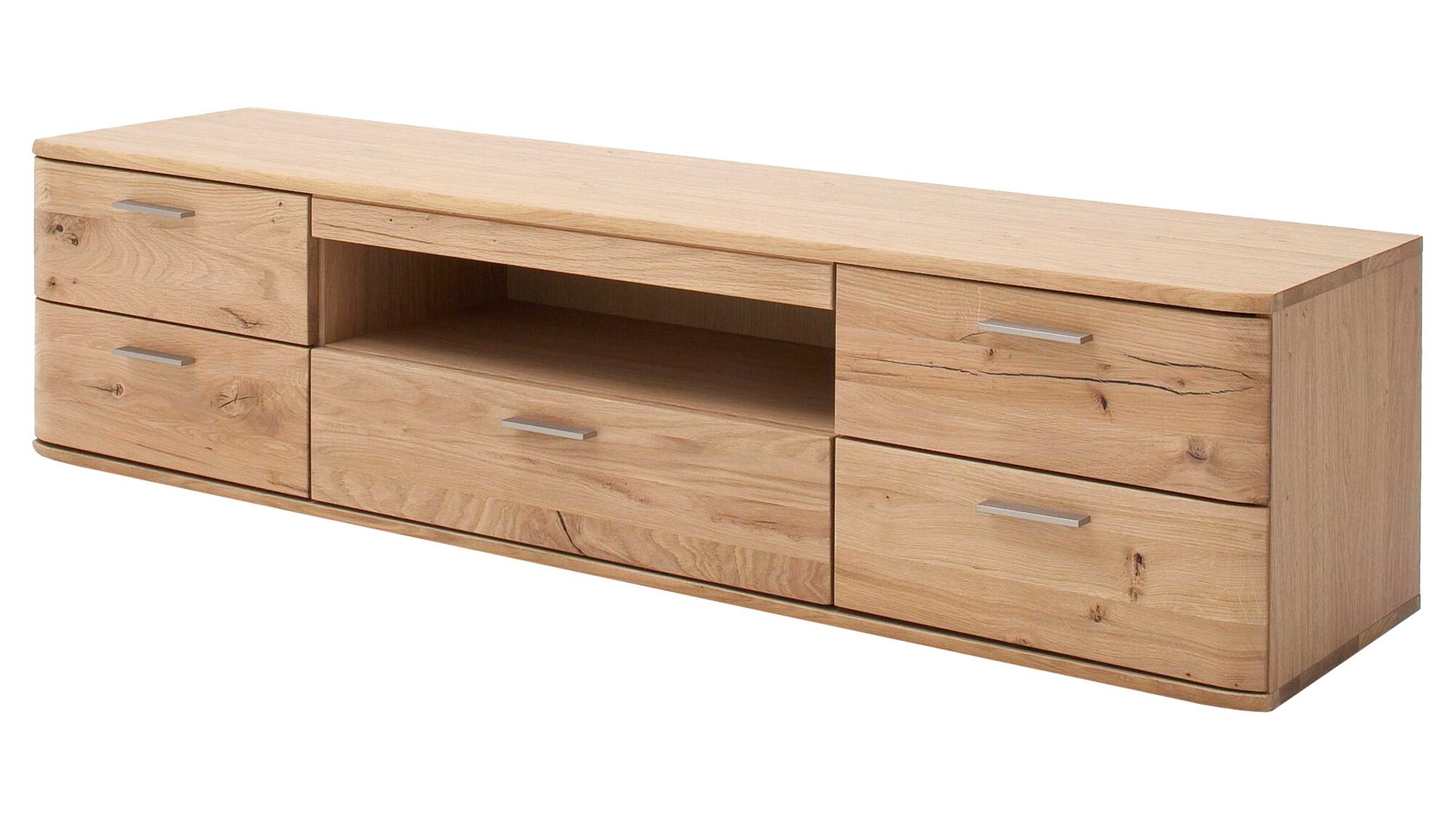 Lowboard Mca furniture aus Holz in Holzfarben Lowboard Nilo biancofarbene Balkeneiche – fünf Schubladen, ein offenes Fach