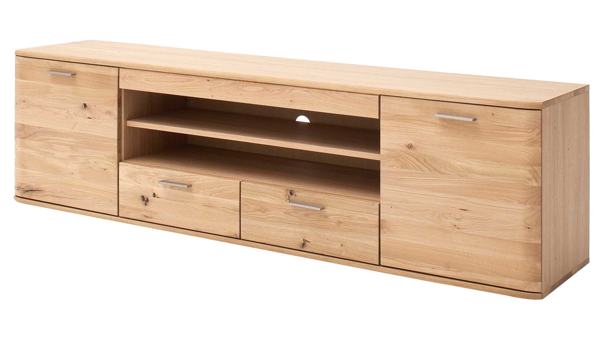 Lowboard Mca furniture aus Holz in Holzfarben Lowboard Nilo biancofarbene Balkeneiche – zwei Türen, zwei Schubladen, zwei offene Fächer
