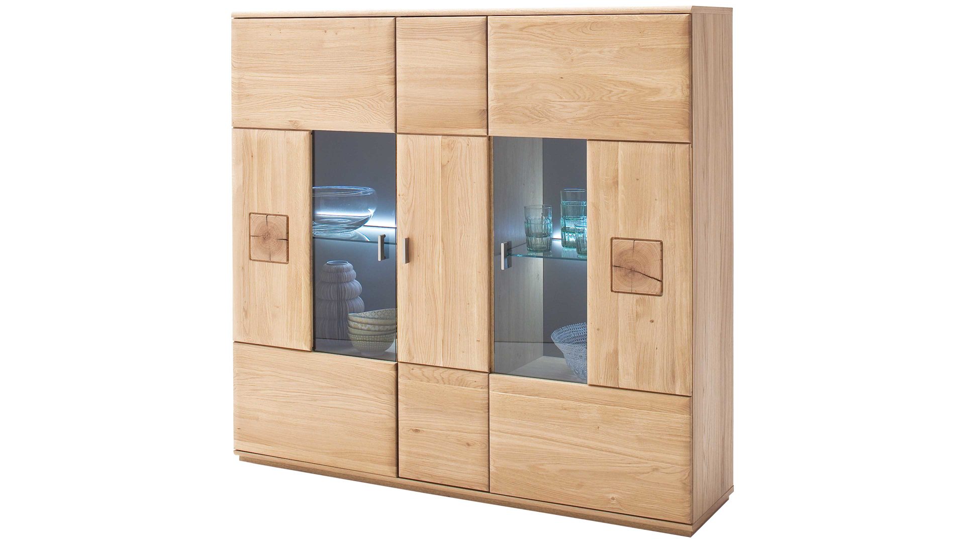 Highboard Mca furniture aus Holz in Holzfarben Eiche Bianco & Hirnholz – Highboard Bologna biancofarbenes Eichenholz & Hirnholz – drei Türen