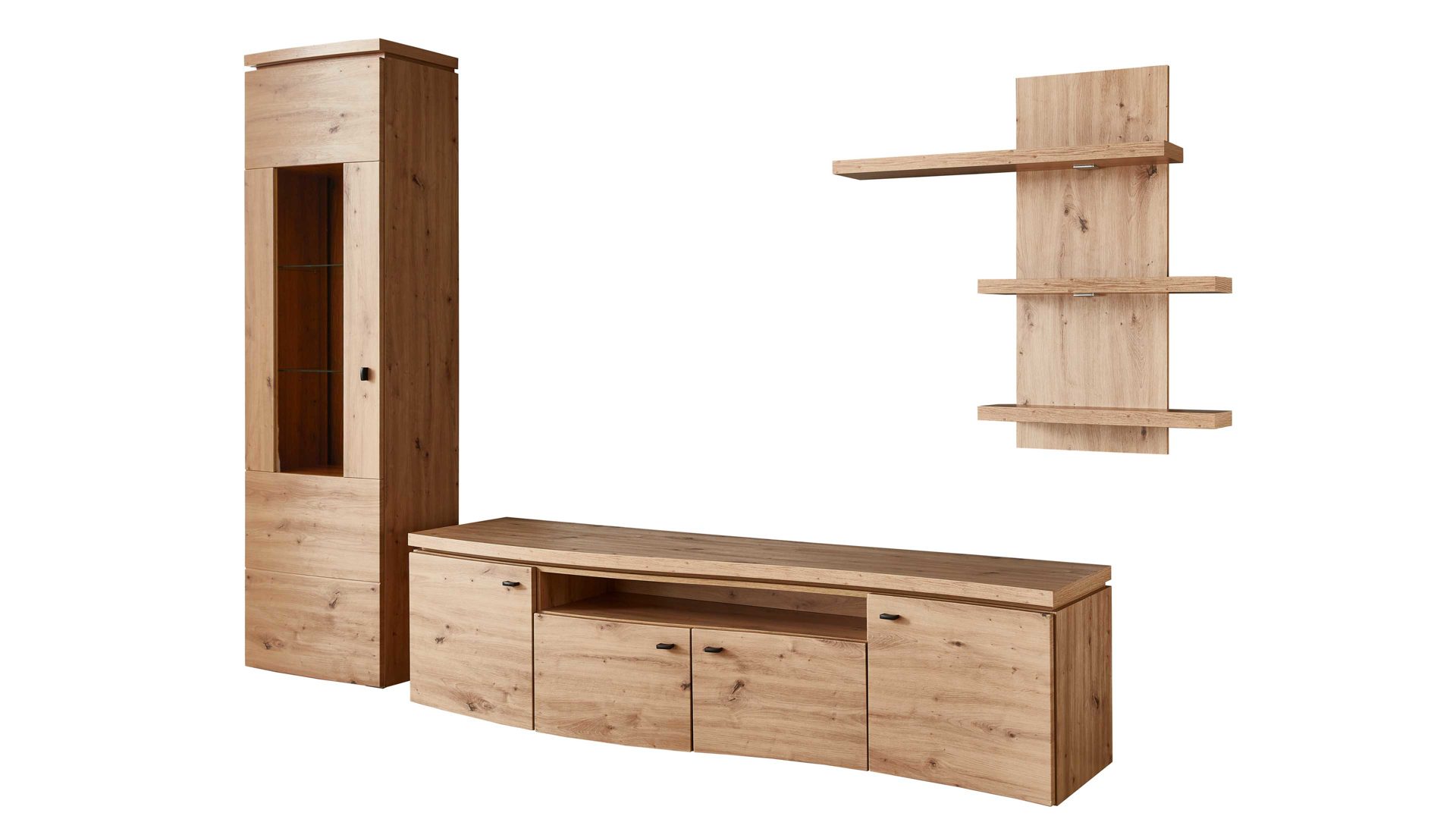 Wohnwand Ideal möbel aus Holz in Holzfarben Wohnwand Rondo Eiche Artisan - 3-teilig - Breite ca. 301 cm