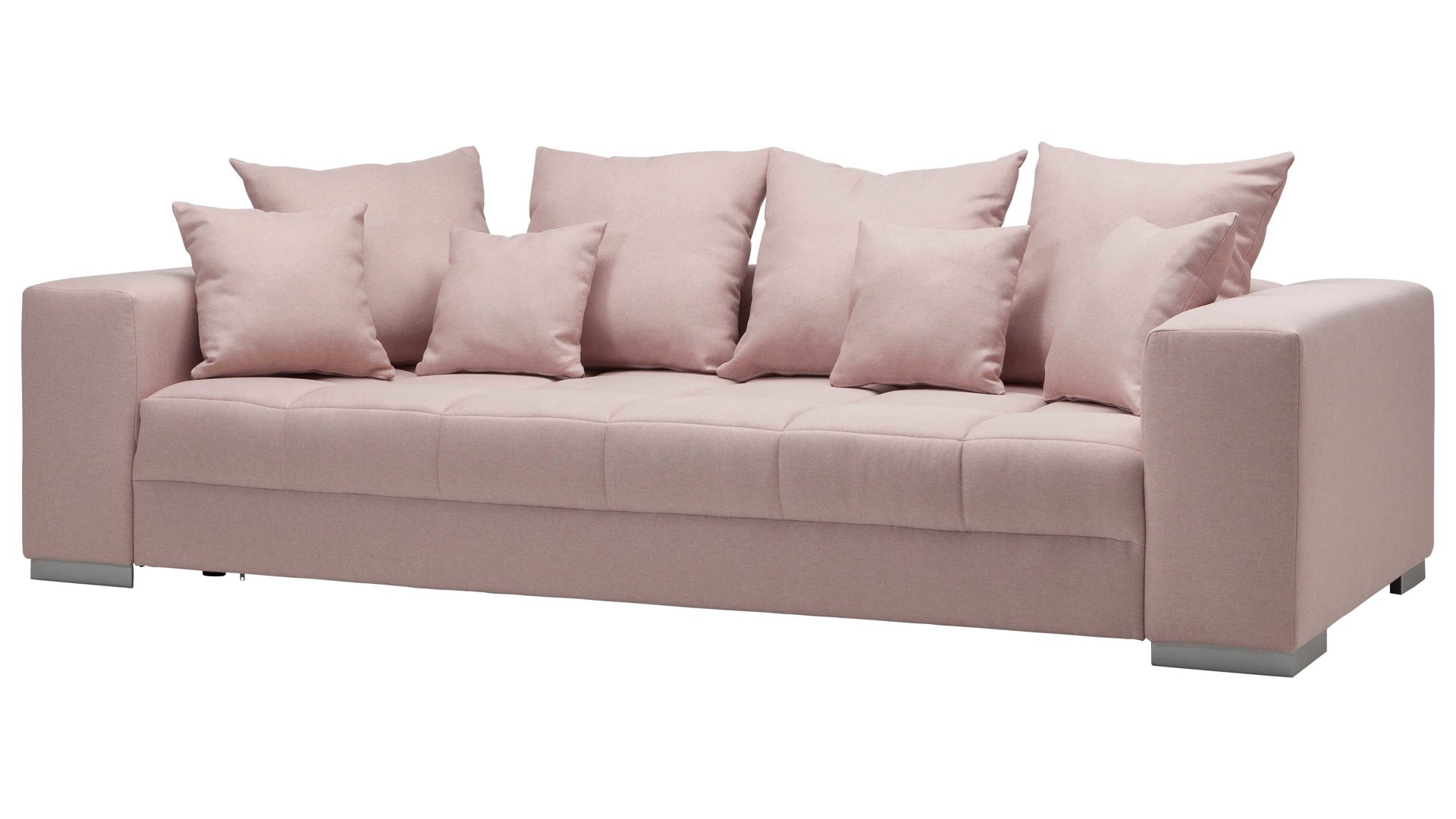 Bigsofa A. z. iwaniccy aus Stoff in Rosa Bigsofa Borneo roséfarbener Bezug Como 91 & silberfarbene Holzfüße – Länge ca. 254 cm