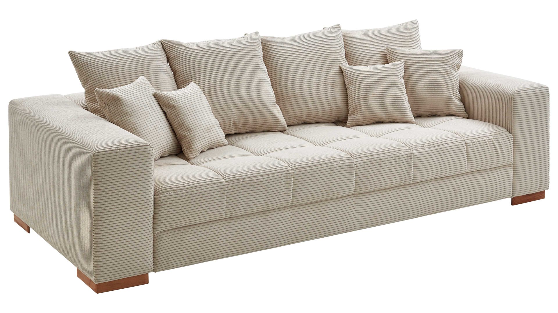 Bigsofa Iwaniccy aus Stoff in Beige Bigsofa Borneo beiger Breitcord Lincoln 03 & Holzfüße – Länge ca. 254 cm